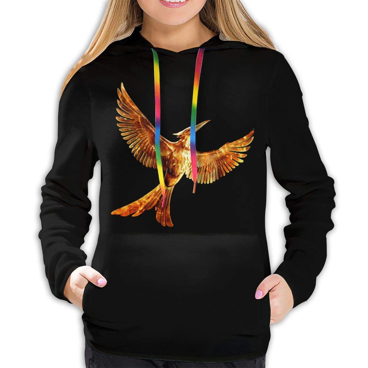 YGYP Woman's Art The Hunger Games Mockingjay Label Hooded Sweatshirt with Pocket Black