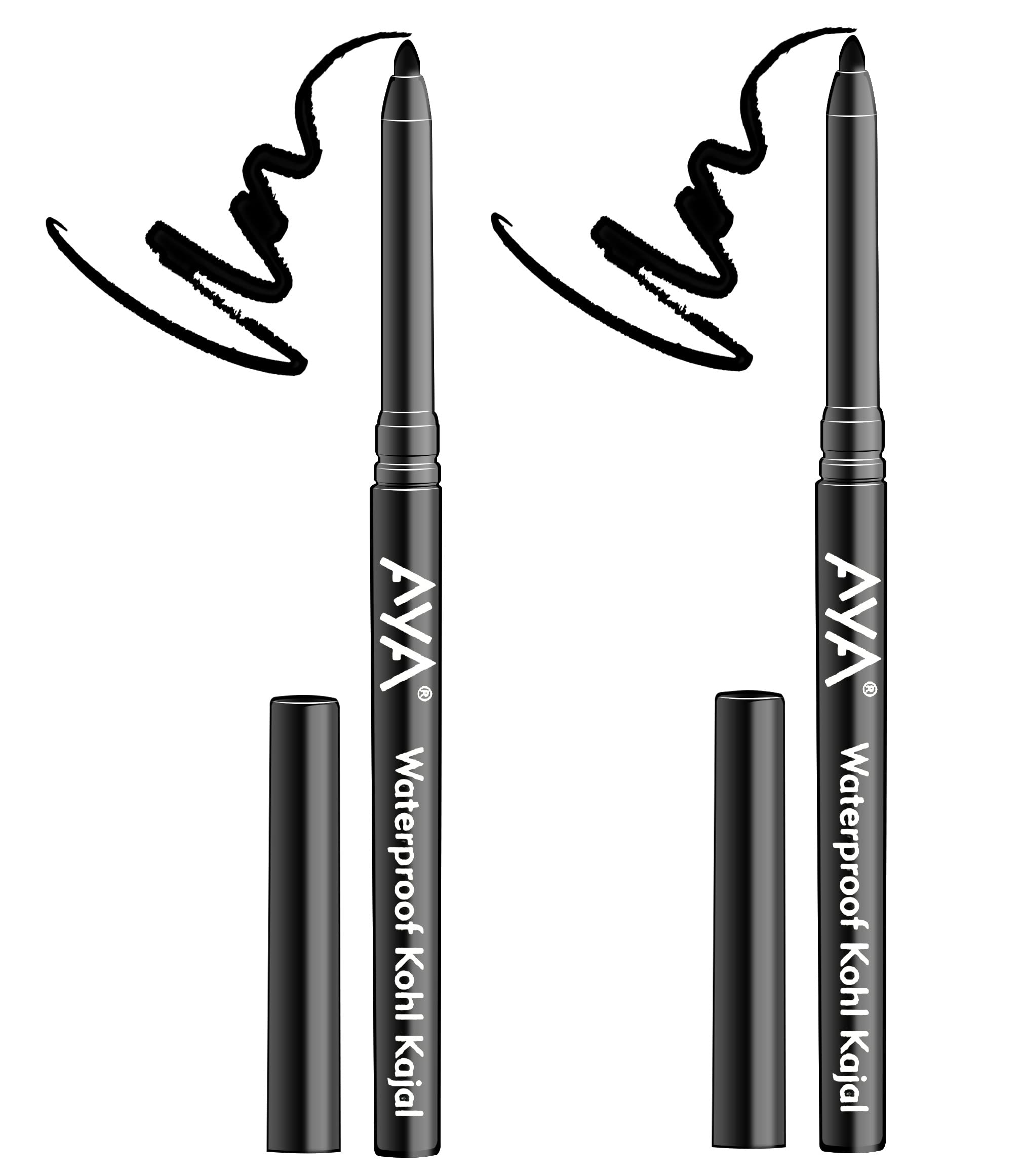 AYA Waterproof Kajal, Long Stay, Smudgeproof, Fadeproof, One Stroke Smooth Glide, Black 0.28g each (Combo Pack of 2)