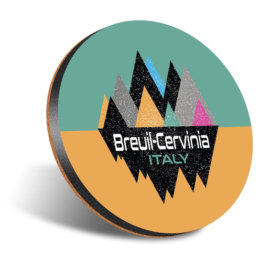 1 x Round Jumbo Size Coaster 12cm Breuil Cervini Italy Ski Abstract World Cork Backed MDF Glossy Tea Coffee Accessory #58922