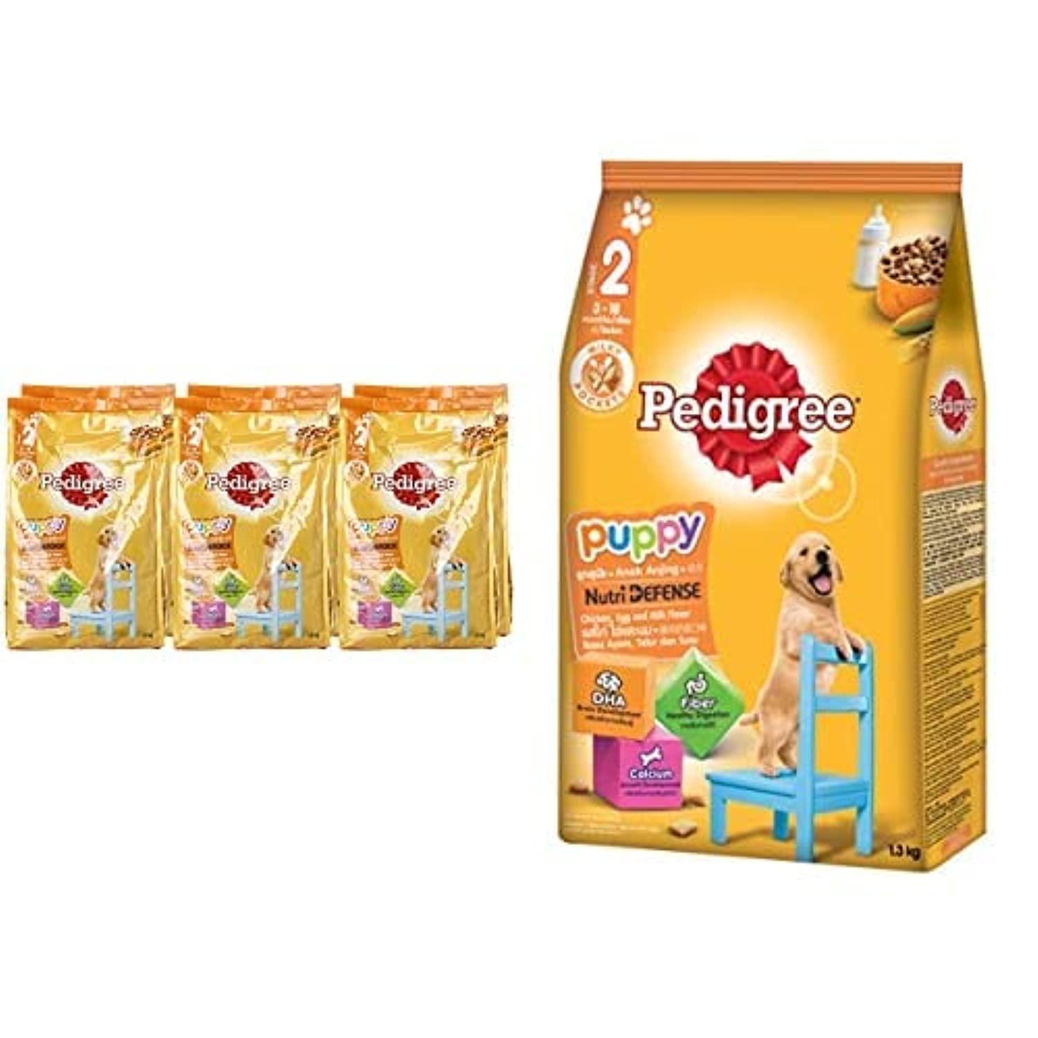 Pedigree Puppy with Poultry and Rice, Wet Dog Food, Can, 24 x 400g + Pedigree Puppy, Dry Food, Nutri Defense Chicken, Egg and Milk Flavor