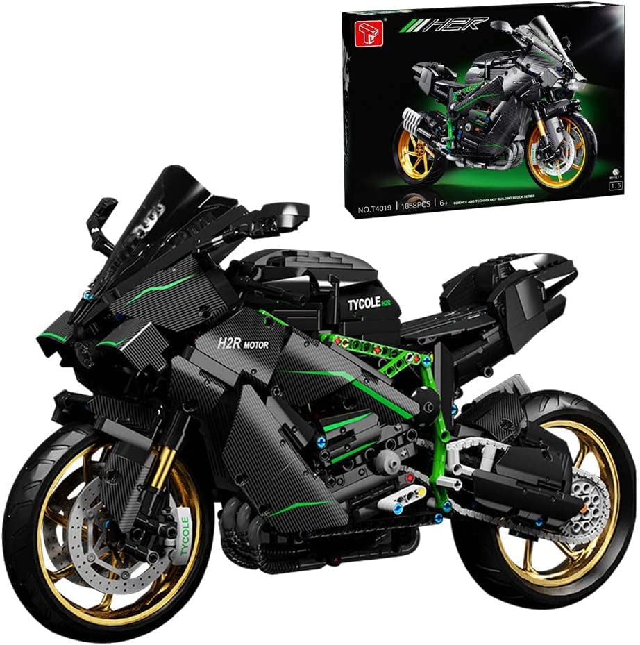 FULHOLPE Motorcycle Building Kits for Kawasaki H2R, 1858 Pieces 1:5 Scale Super Motorcycle Set for Adults and Kids, Technology Motorbike Building Set Construction Toys Compatible with Major Brands