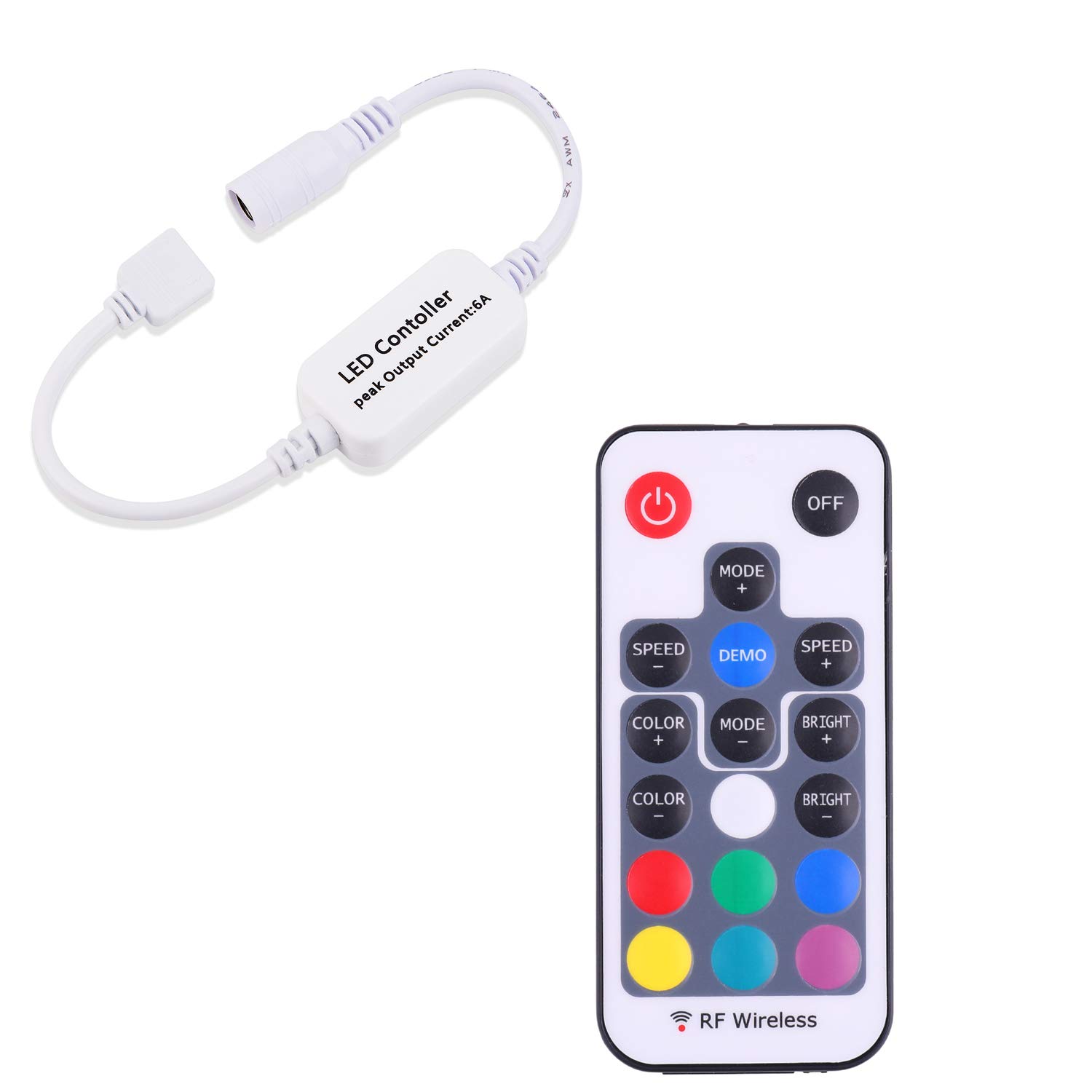 Mini Remote Controller for RGB Color LED Strip Lights, RF Dimmer for 12V DC LED Ribbon, Wireless Remote Control for Dimmable 3528 5050 Under Cabinet Puck Lights(RGB)