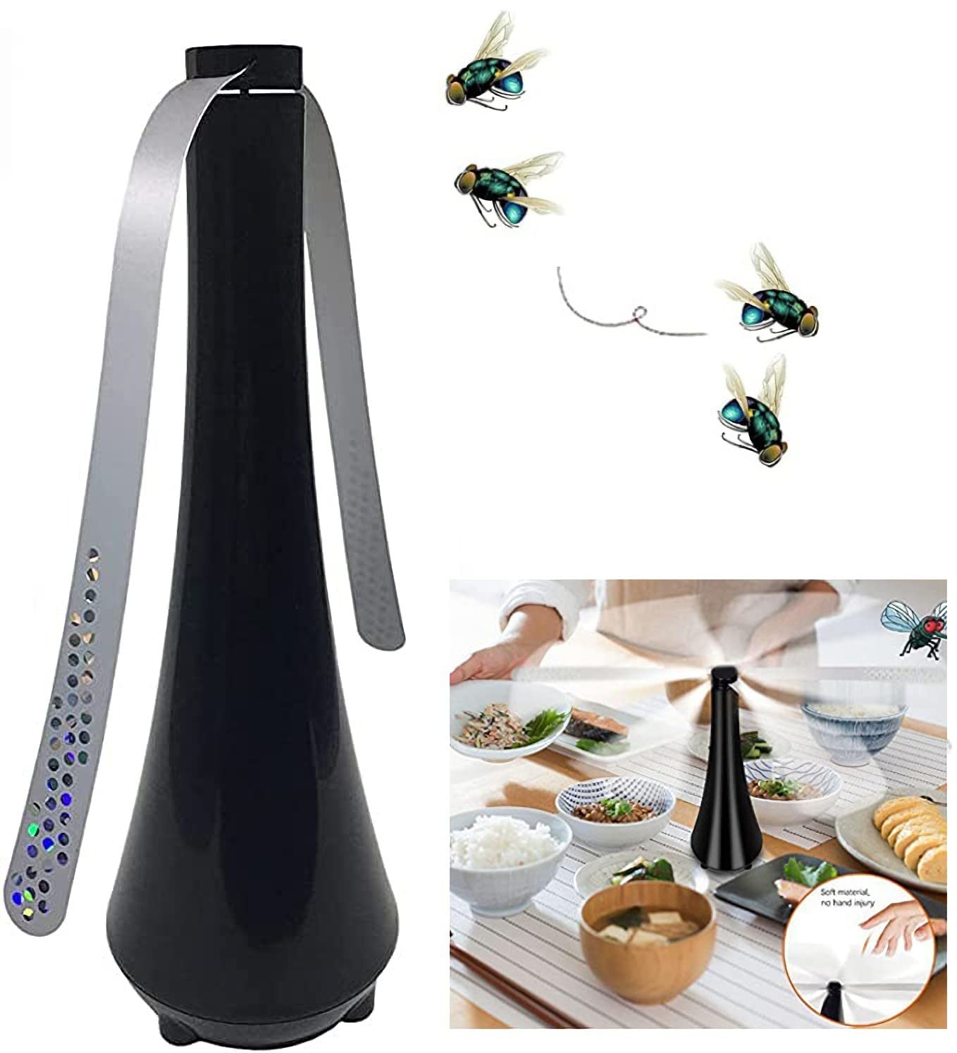 Fly Repellent Fan for Flies, SYOSI Fly Fan for Tables Indoor Outdoor Meal, Portable Fly Fan, Food Protector Electric Fan Lightweight Soft Touch Blades, Tabletop Fly Fan for Outdoor Dinner, Party, BBQ