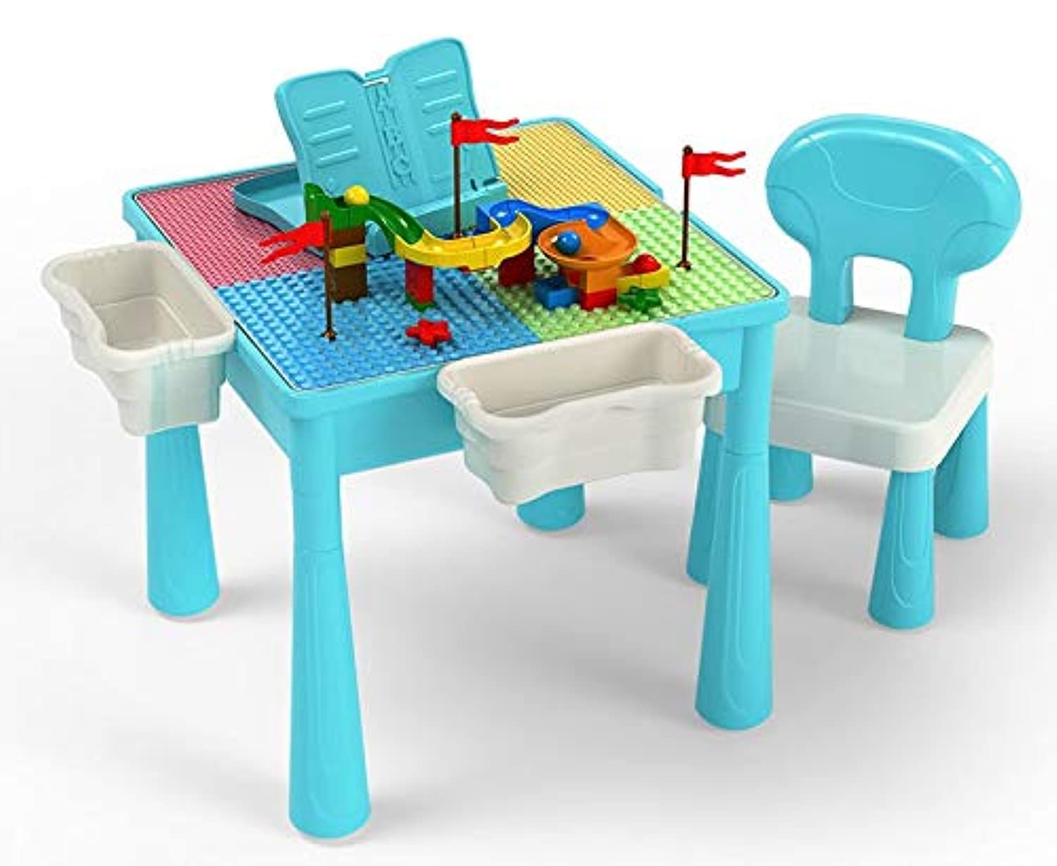 JADE Kids Multi-Functional Educational Block Table and Chair Set – Kids Multi Activity Building Block Table with Storage; kids study table and chair (Table and Chair Set)