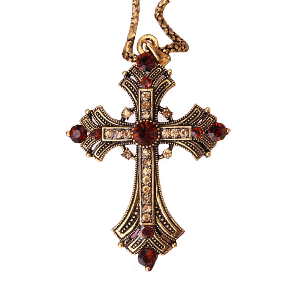 QTMY Diamond Cross Pendant Long Necklace for Women Jewelry