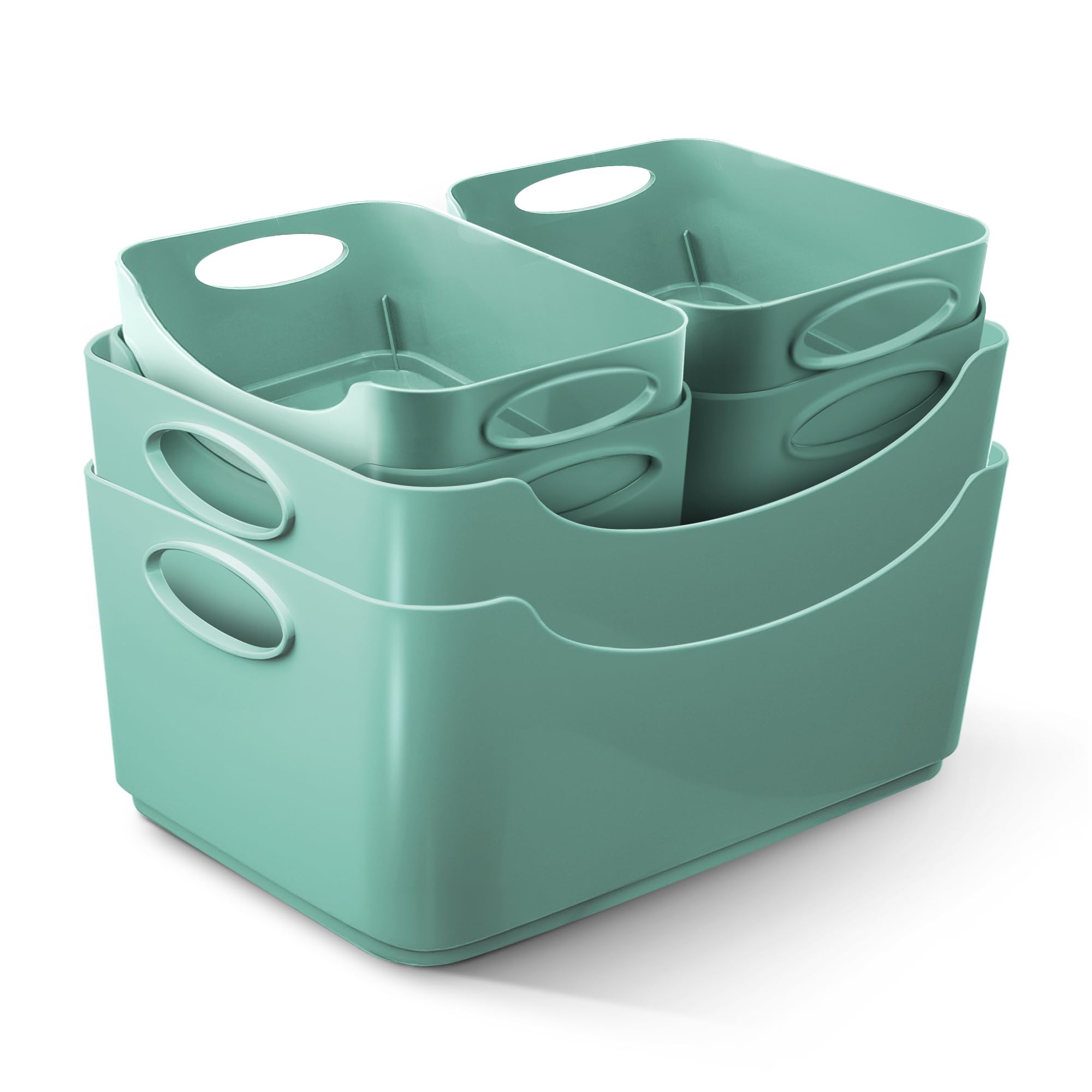 KEPLIN 6 Pack Teal Plastic Studio Storage Basket, Portable Container Boxes with Handles for Storage Organisation in Home & Office, Shelfs, Drawers, Kitchen & Cupboards (Teal, Pack of 6)