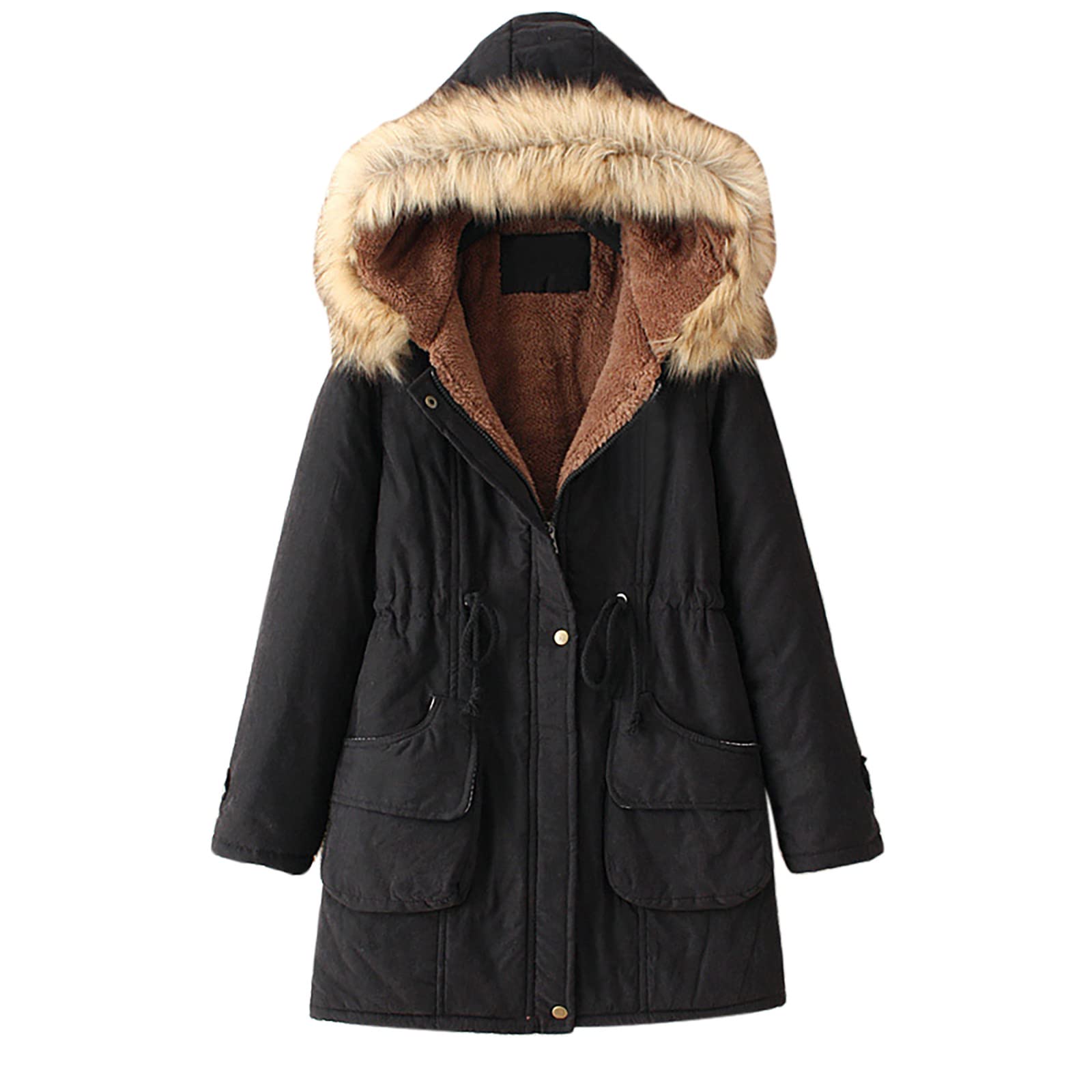 Winter Coats for Women Fleece Sherpa Lined Warm Heavy Parkas Anoraks Hooded Thickened Windproof Outerwear With Pockets