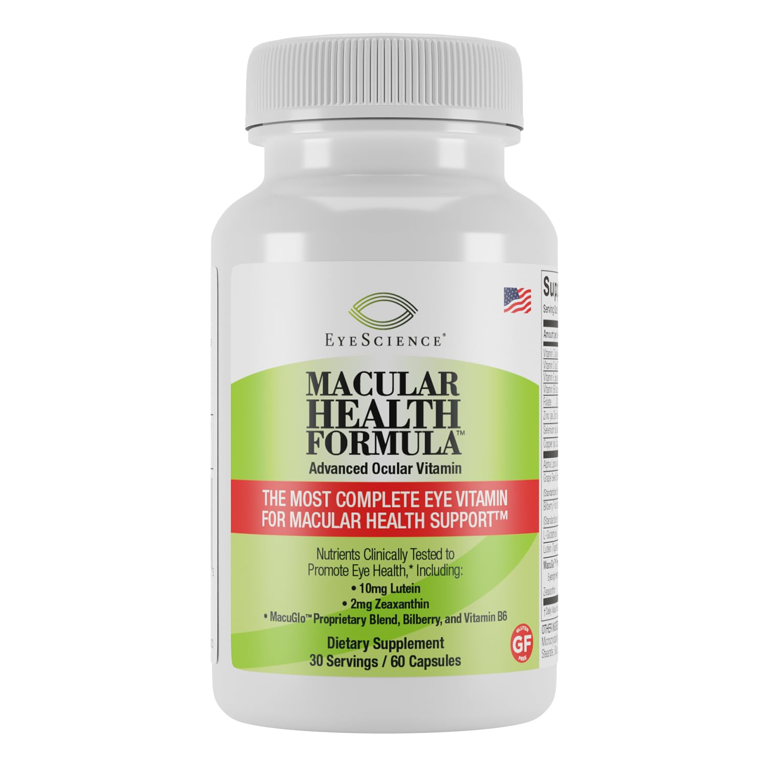 Macular Health Beyond AREDS2 Formula, Advanced Ocular Vitamin - Containing Lutein, Zeaxanthin, Bilberry, and Vitamins C, D, E, and B6 (30 Day Supply)