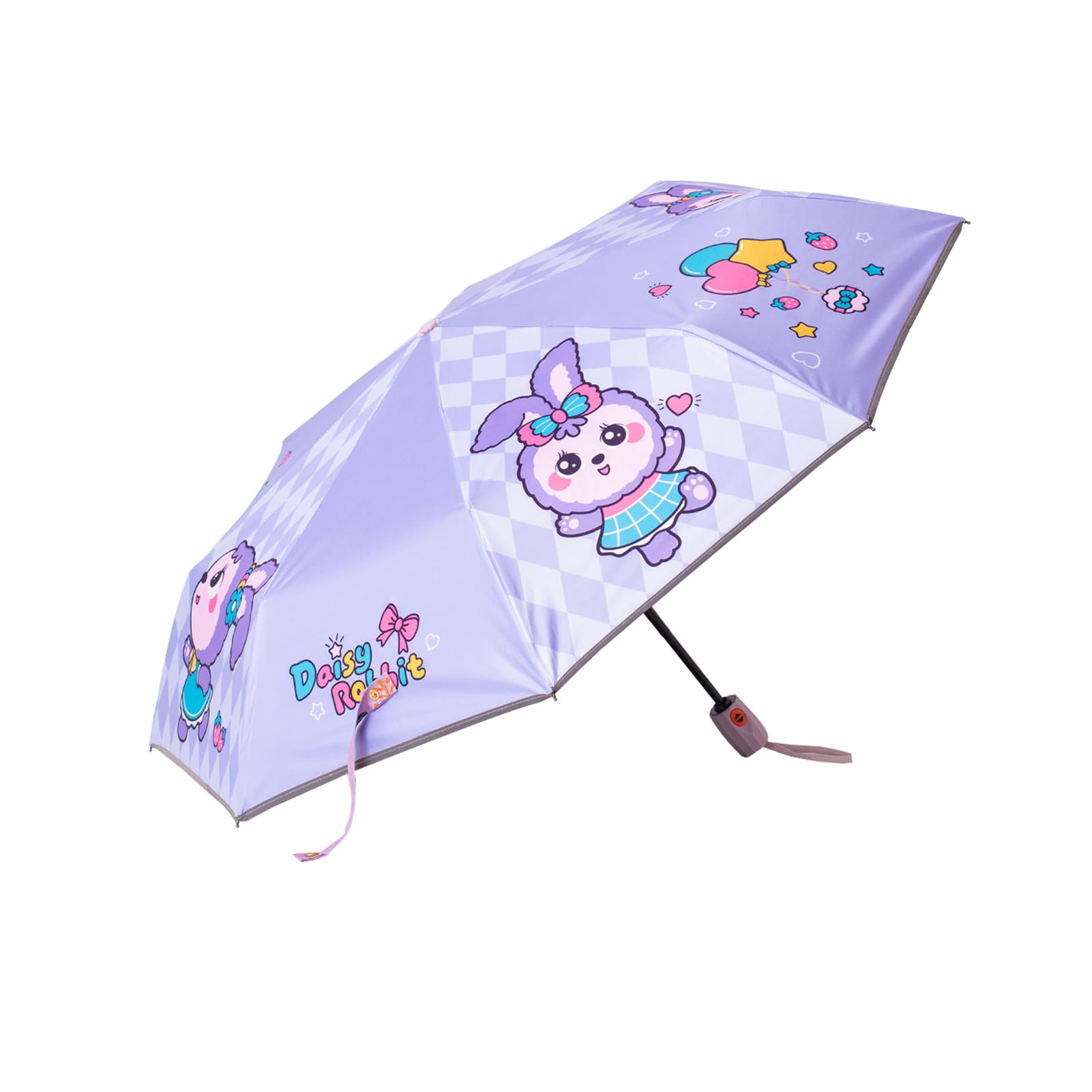 VaceerKids Umbrella Automatic Umbrella with Cartoon Rabbit Strong Windproof and Uv-resistant with Reflective Strip Design Compact Umbrellas Easy to Store for Boys and Girls