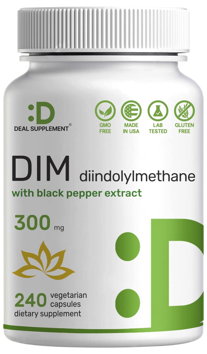 DIM Supplement 300mg, 240 Caps, 4 Months Supply, Diindolylmethane DIM Plus Black Pepper Extract