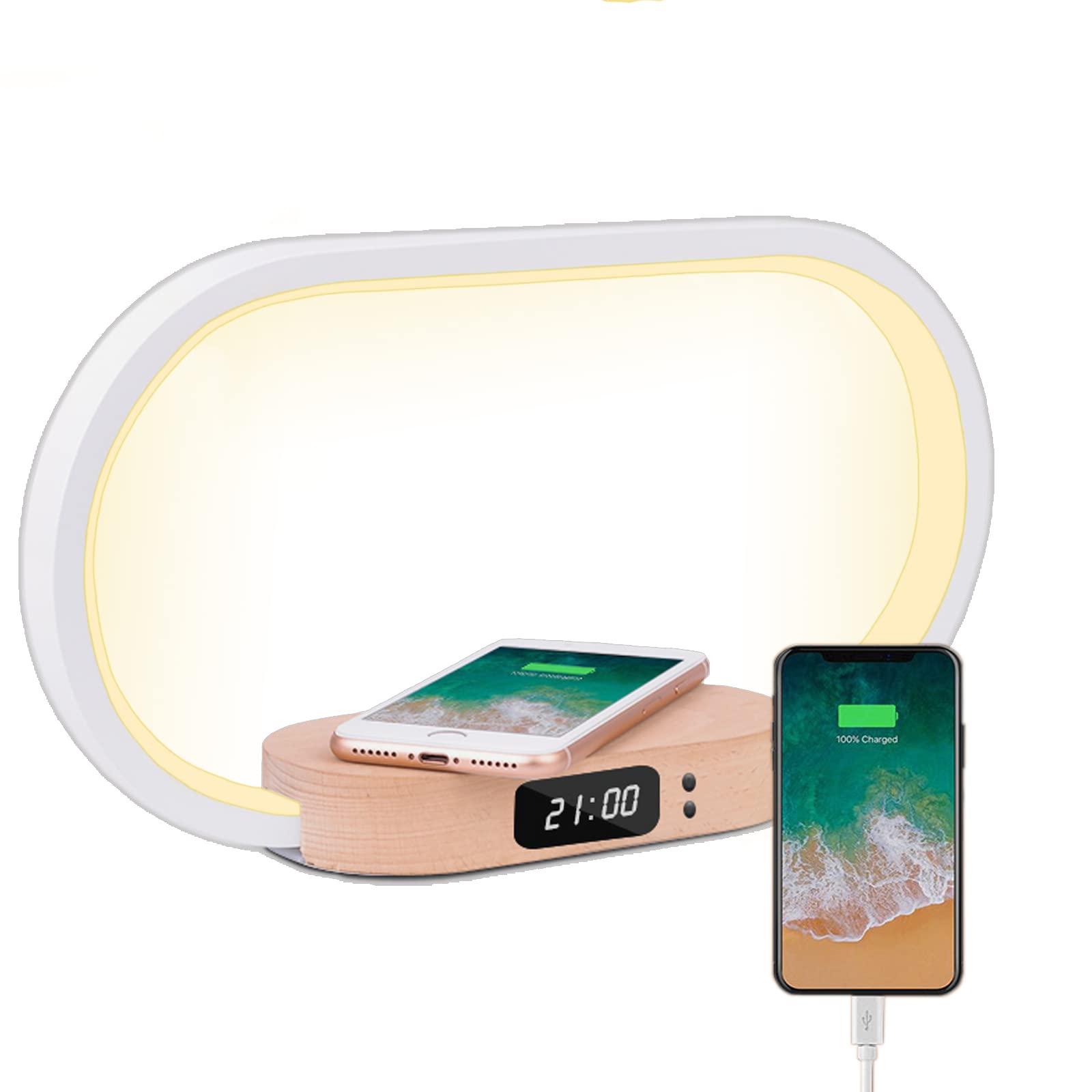 Table Lamp, Bedside Lamps LED with 10W Wireless Charger Touch Lamp USB Port Stepless Dimming Night Light Digital Clock Eye Protection Reading Lamp for Bedroom Living Room Office Dorm Decor