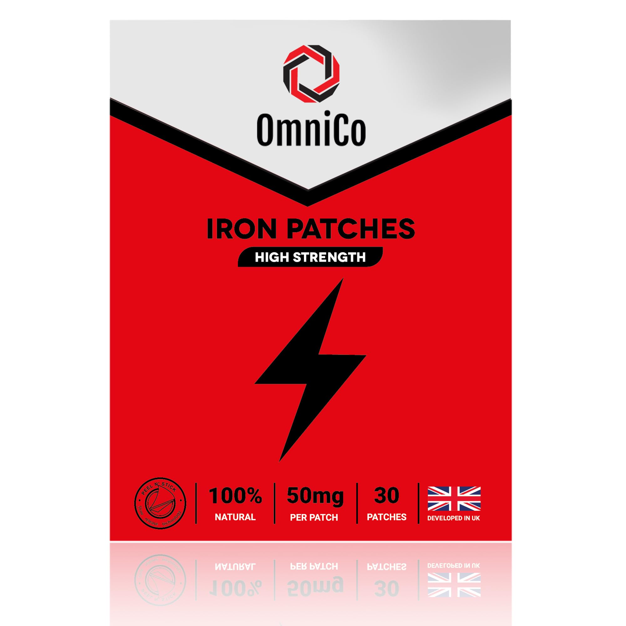 OmniCo Iron Patches – 50mg – High Strength - 30 Patches with Vitamin C – 100% Natural Ingredients – Transdermal Vegan Iron Supplement Patches for Energy - Iron Topical Patch for Men & Women