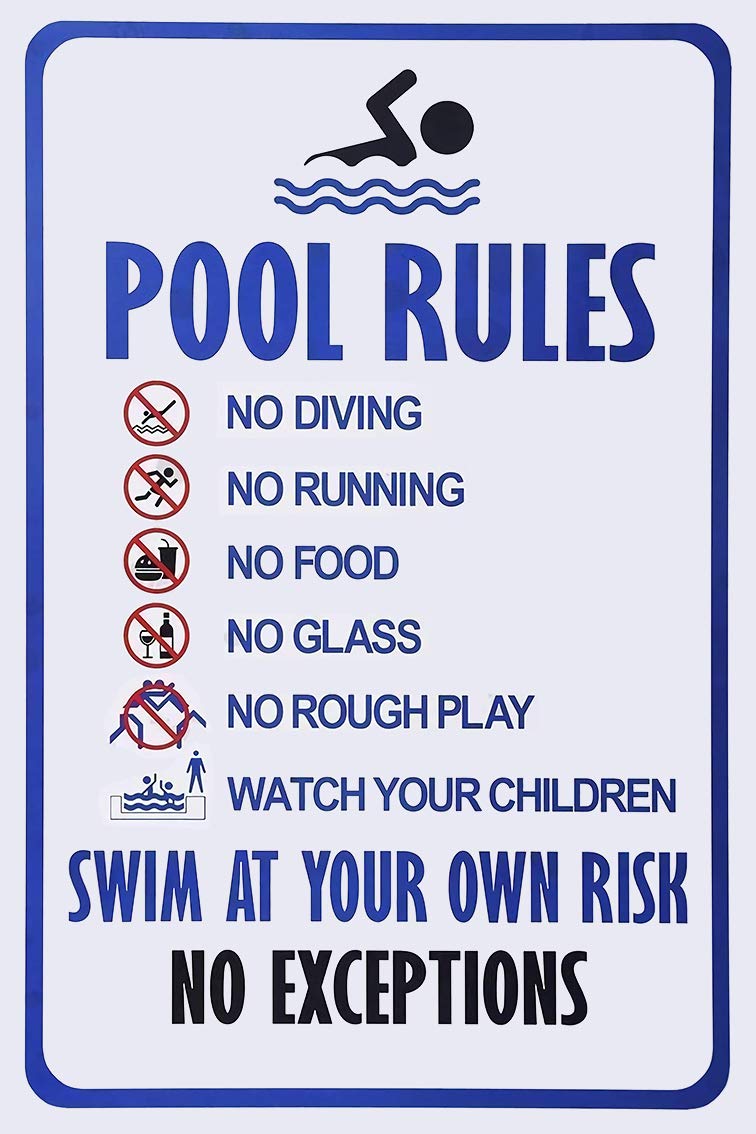 nobrand Wall Decor Personalized Swimming Pool Rules with Their own Risk Swimming Warning Metal Sign, Swimming Pool, Water Park Safety tin Sign 12x8 Vintage Signs Metal Plates Funny Art