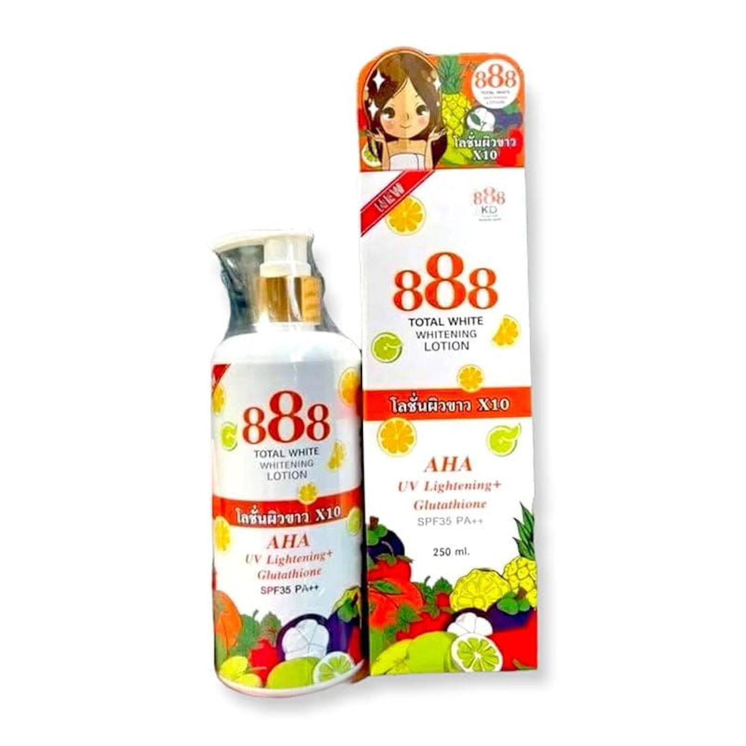 BEAUTY AMBITION 888 Total White Whitening Lotion AHA UV Lightening + Glutathione SPF-35 PA++ Product of Thailand