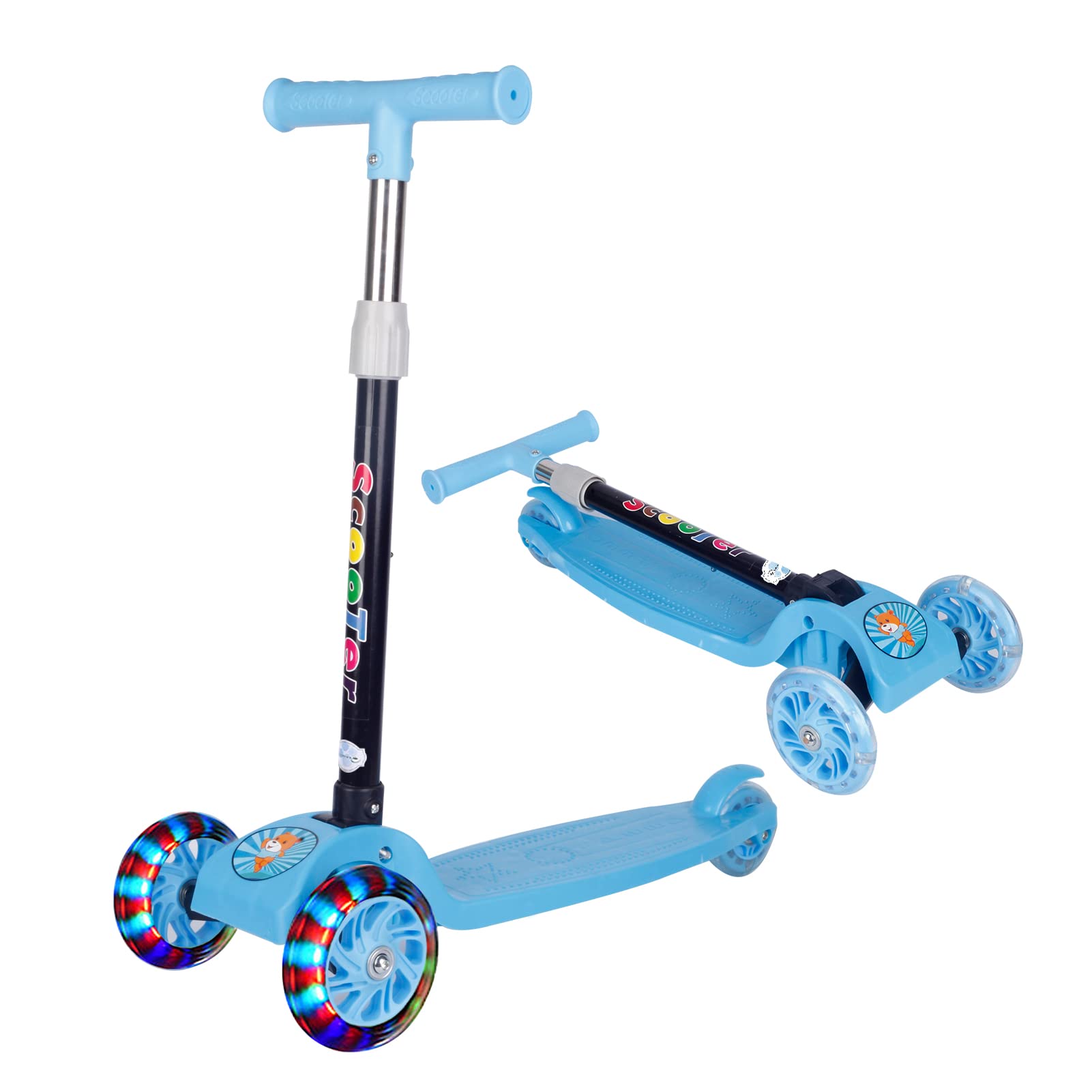 Beauenty Folding 3 Wheel Scooter for Kids,Toddler Scooter with LED Light Up Wheels, Adjustable Height & Best Gifts for Kids (Blue)