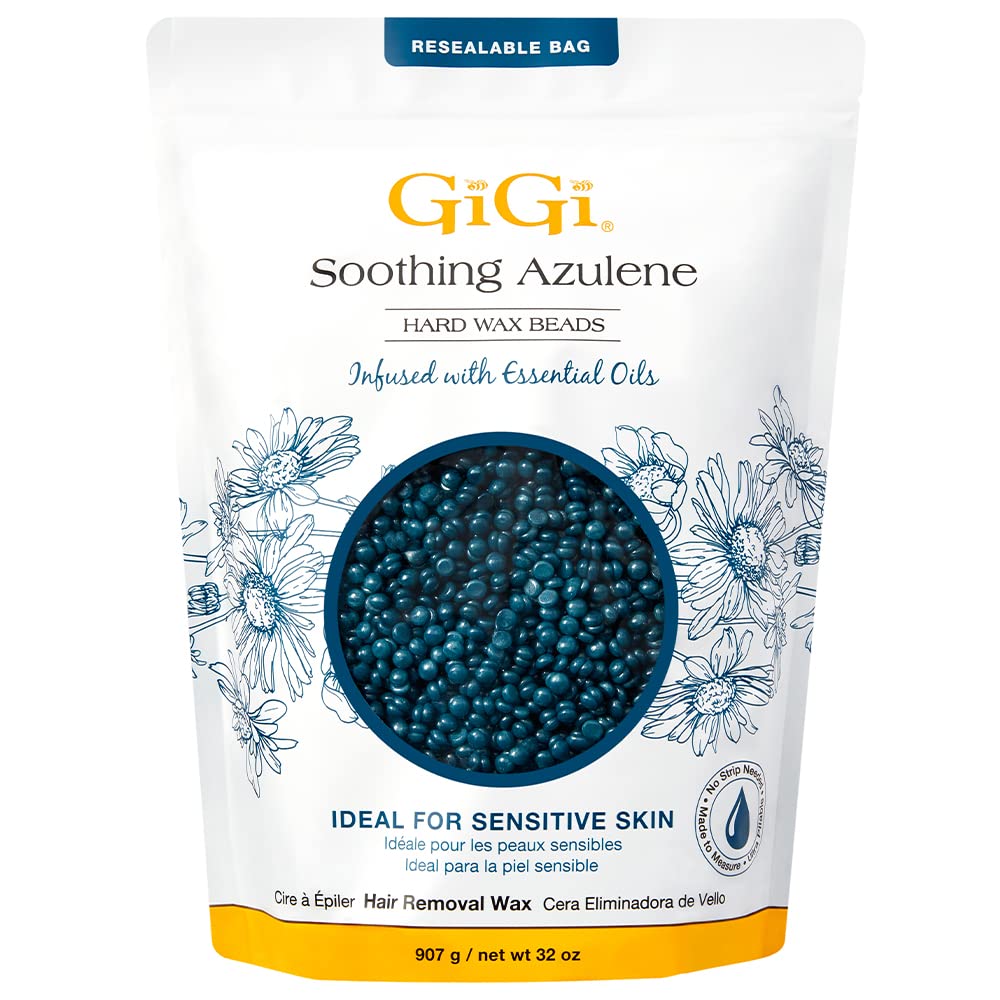 GiGiSoothing Azulene Hard Wax Beads, Gentle Formula for Sensitive Skin, No Strips Needed for Full Body & Face Waxing, 32 oz, 1-pack