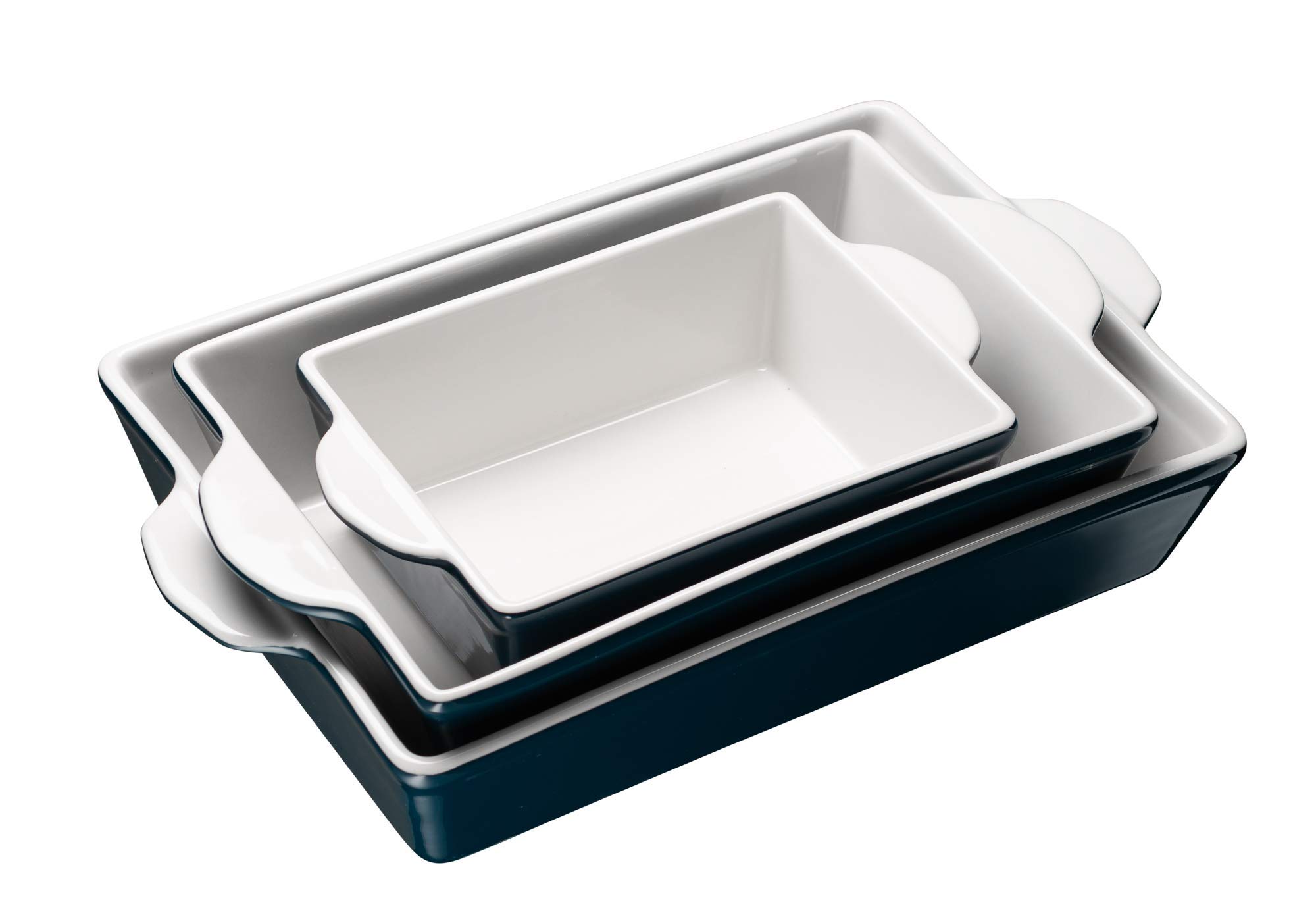 Bakeware Set, Kook, Ceramic Baking Dish, Set of 3, Casserole Dish for cooking, Cake Dinner, Banquet and Daily Use (Navy)