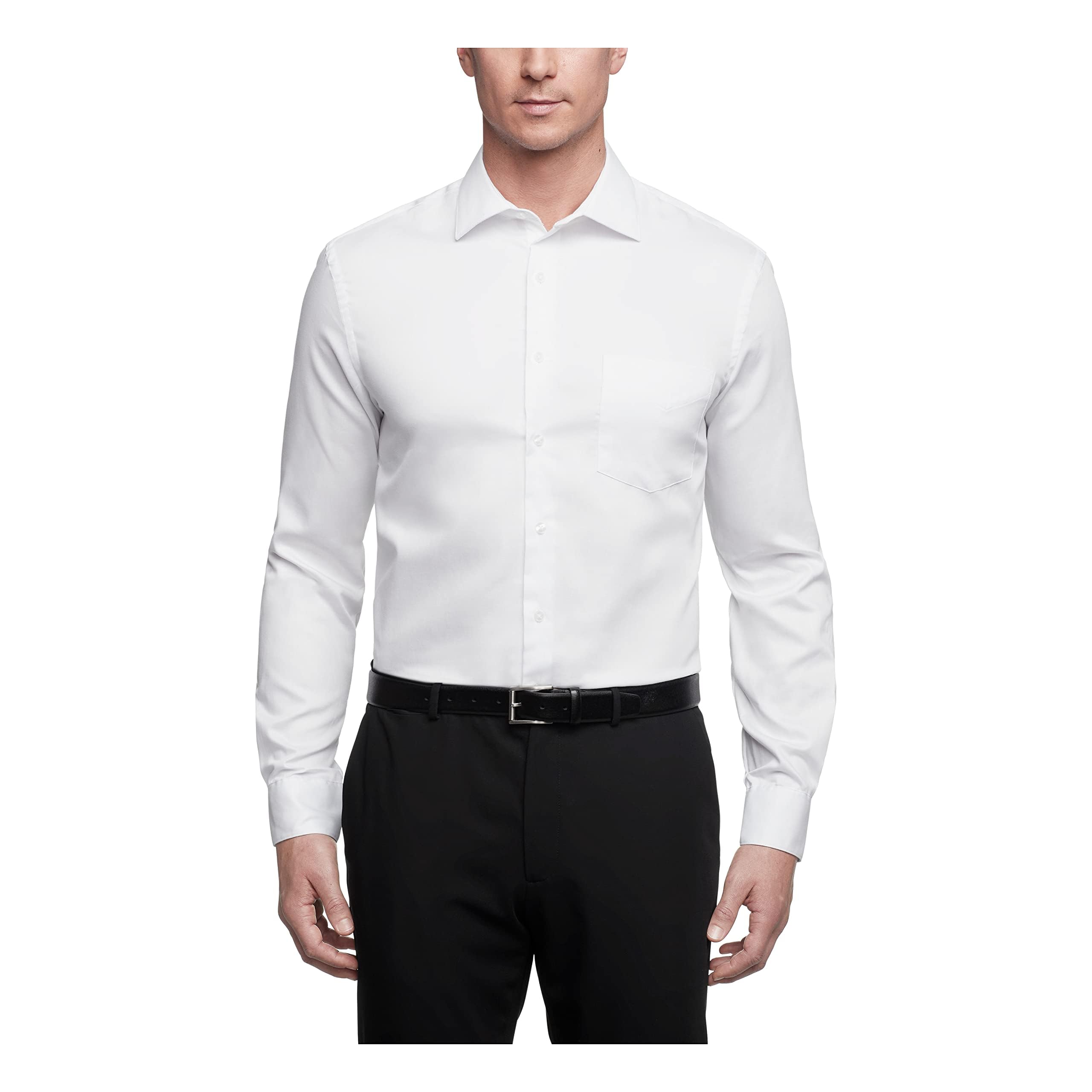 Van HeusenMen's Dress Shirts Regular Fit Lux Sateen Stretch Solid