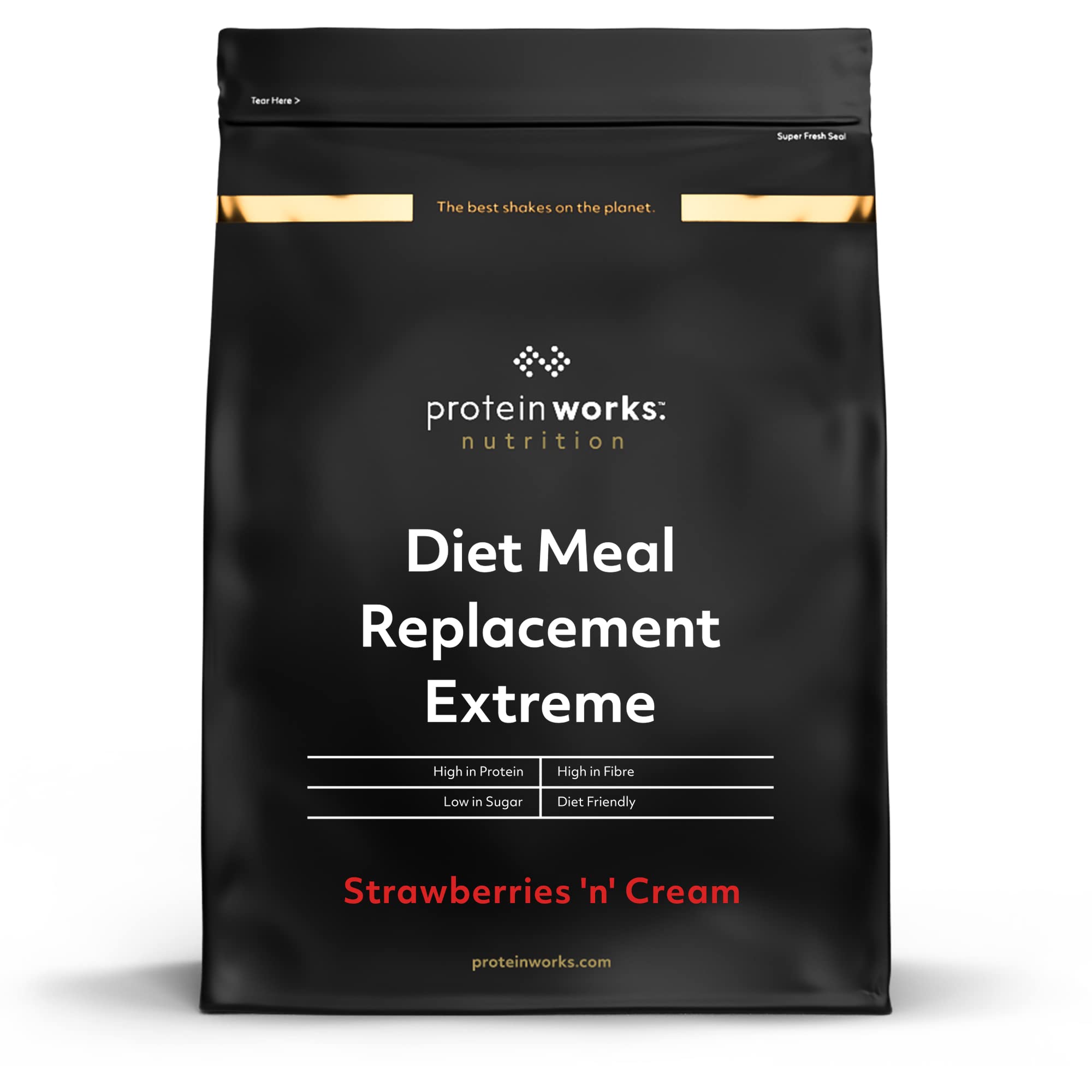 Protein Works - Diet Meal Replacement Extreme Shake, 200 Calorie Meal, High Protein Meal, Supports Weightloss, 16 Servings, Strawberries 'n' Cream, 1kg