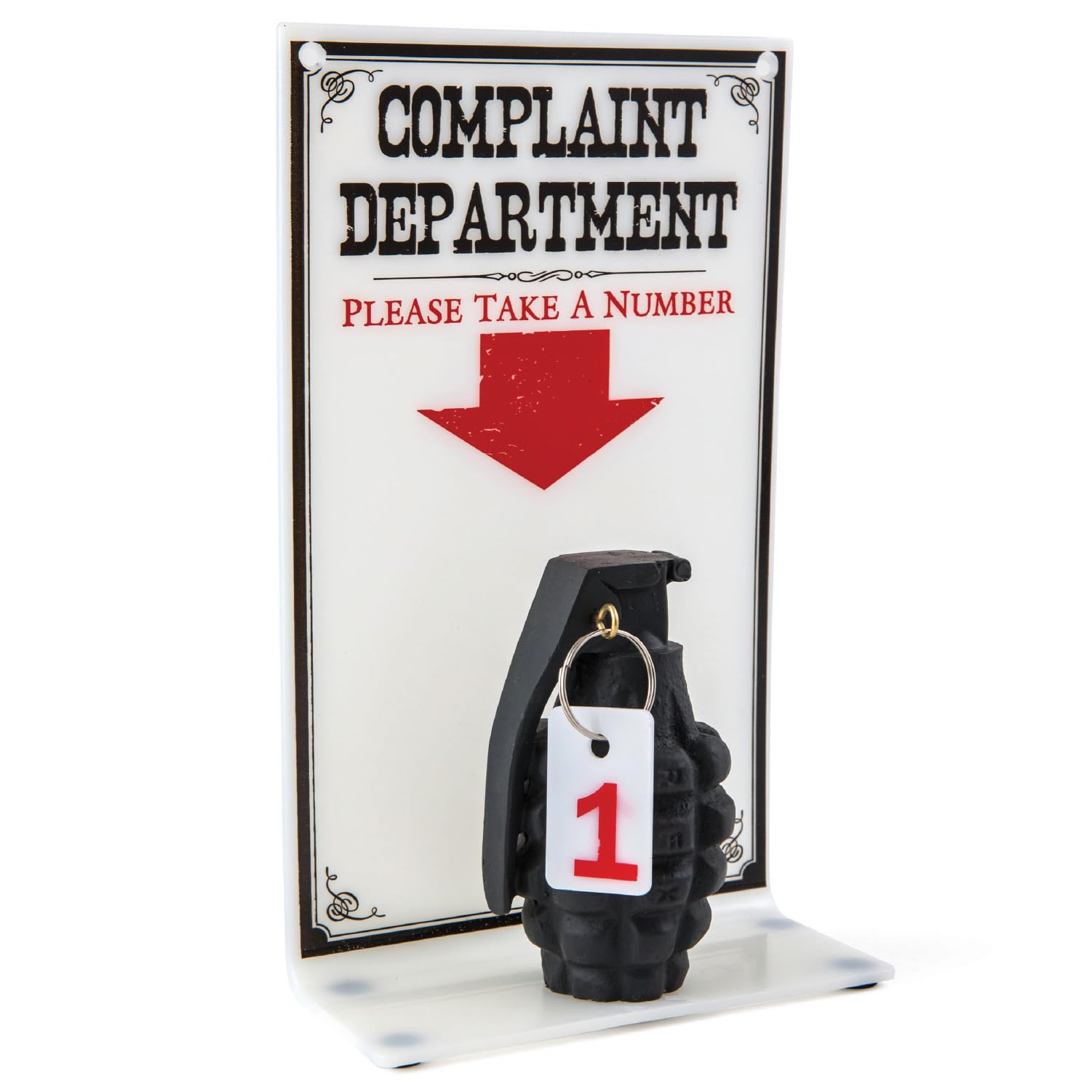 BigMouth Inc. Funny Complaint Department Novelty Desk Sign | Replica Grenade With Pull Ring & Number Tab