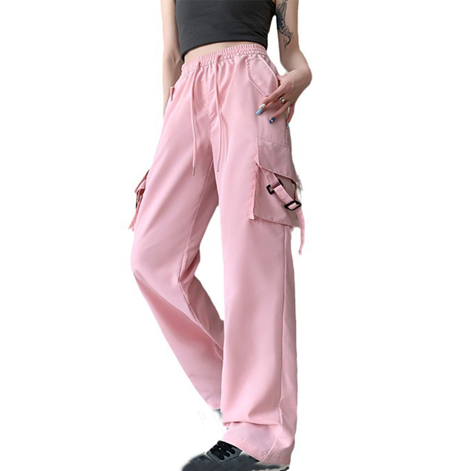 HADST Cargo Pants for Women High Waisted Casual Pants Baggy Stretchy Wide Leg Y2K Streetwear with Multi Pockets