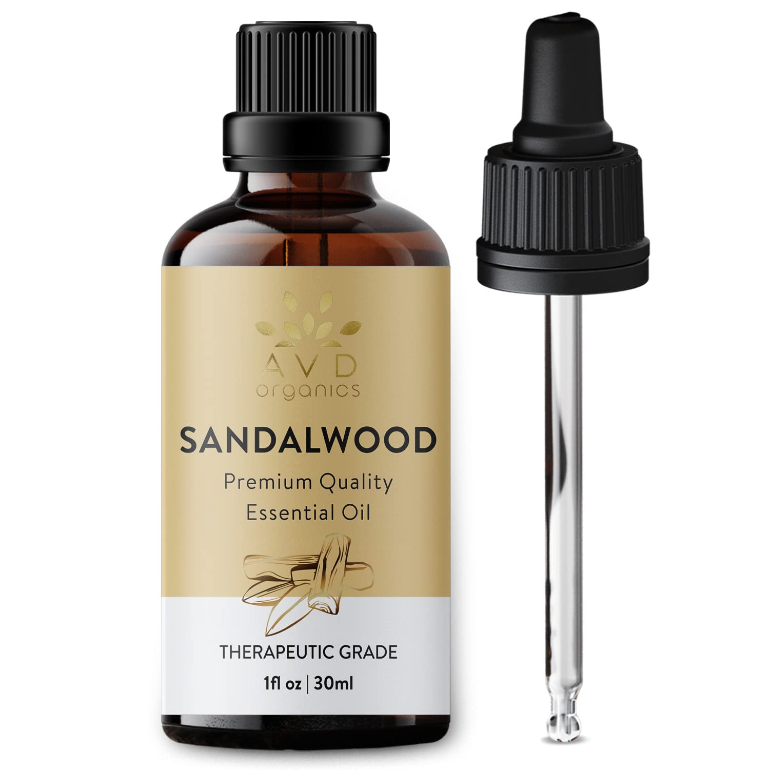 AVD ORGANICS Sandalwood Essential Oil 30ml - Premium Quality Therapeutic Grade for Skin Care & Focus, Woody and Earthy Aroma for Clarity, Diffuser Aromatherapy- 1 fl. Oz