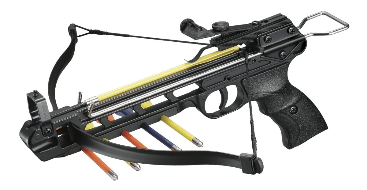 50lbs Self Cocking Hunting Pistol Crossbow with 5 Arrows Black 150 FPS Cross Bow