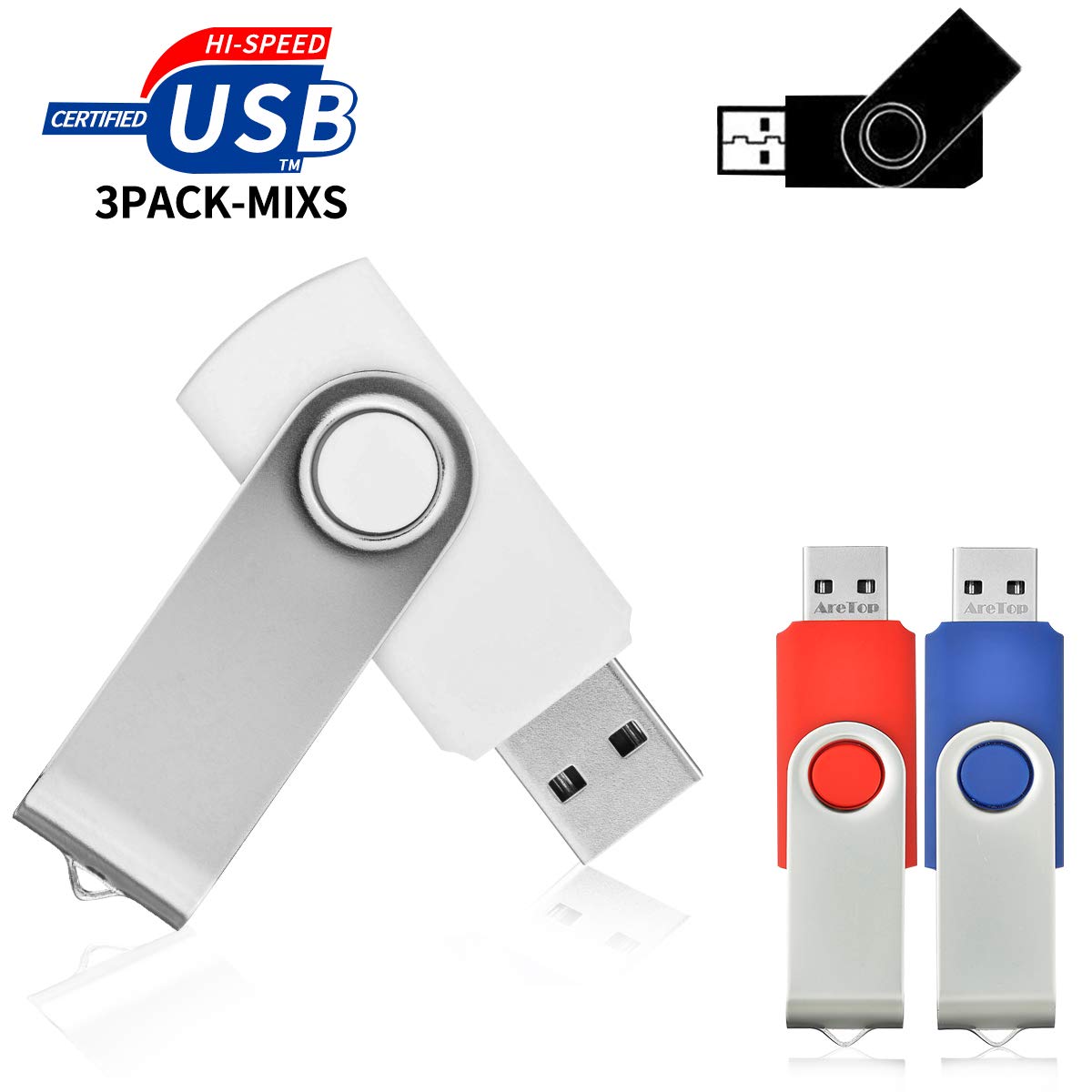 USB Stick, AreTop Memory Stick 2GB 20 Pack, Flash Drive 2.0 Swivel Thum Drive with Lanyard and LED Indicator, USB Flash Drive for PC/Laptop/Tablet Data Storage