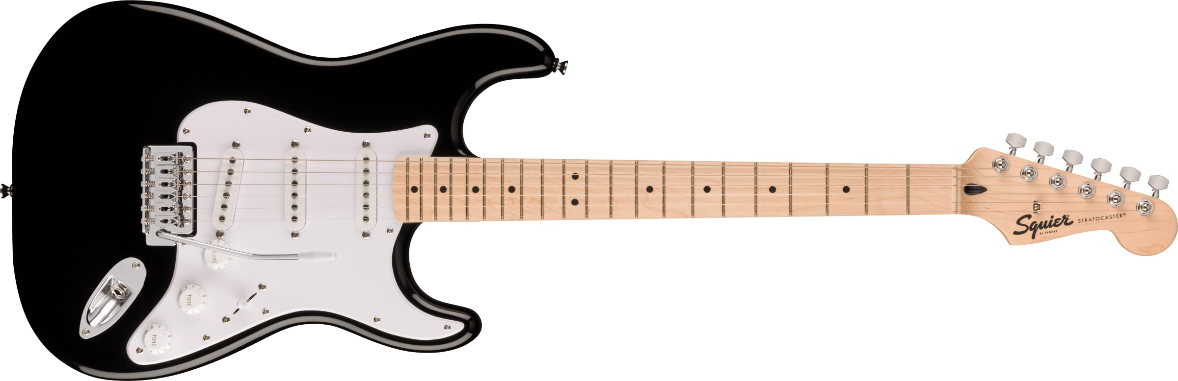 Fender Squier Sonic Stratocaster Electric Guitar, Black, Maple Fingerboard, White Pickguard 0373152506