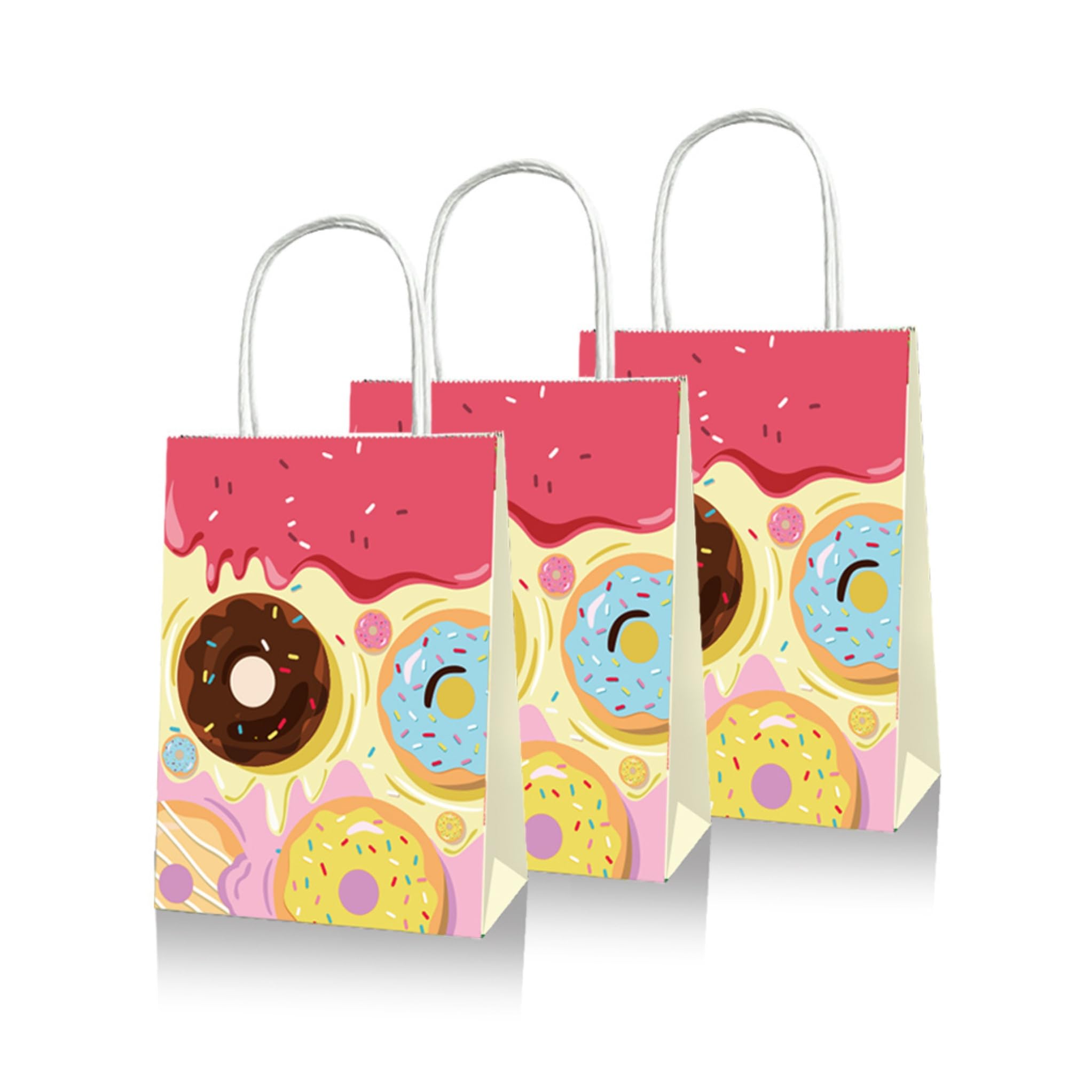 Party with Emma12 Pieces Donut Construction Bags Construction Theme Supplies Truck Favor Bags for Boys Birthday Gift Bags Handles (Donut)