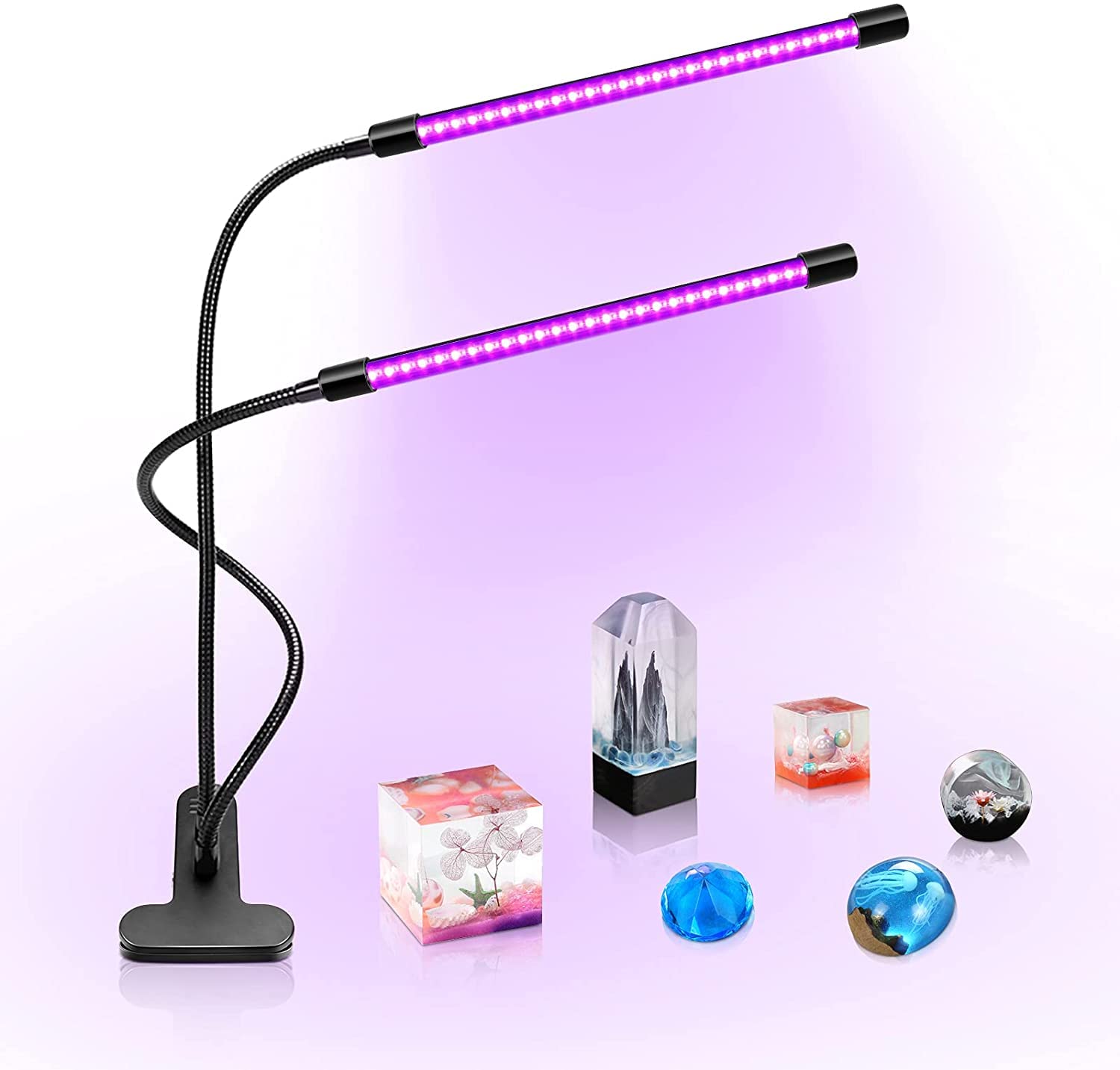 LED UV Lamp Dual Head, 20W Light with Clip, Glow in The Dark, 395nm-405nm Black Light for Party, Stage, Paint, Collection, Cure 3D Printer Resin