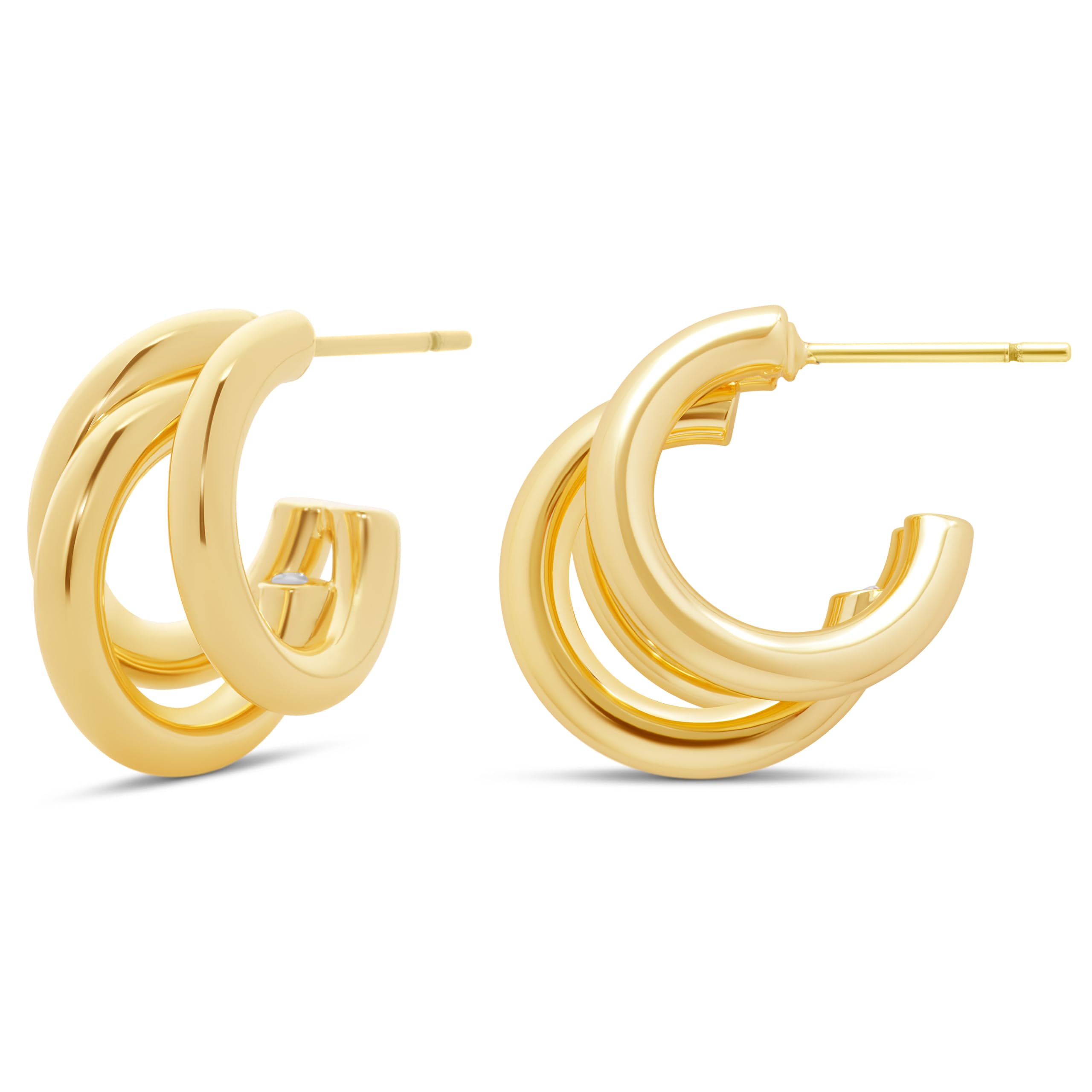 MillaChunky Gold Earrings for Women, Triple Split Thick Gold Hoops and Silver Hoop Earrings, Hypoallergenic