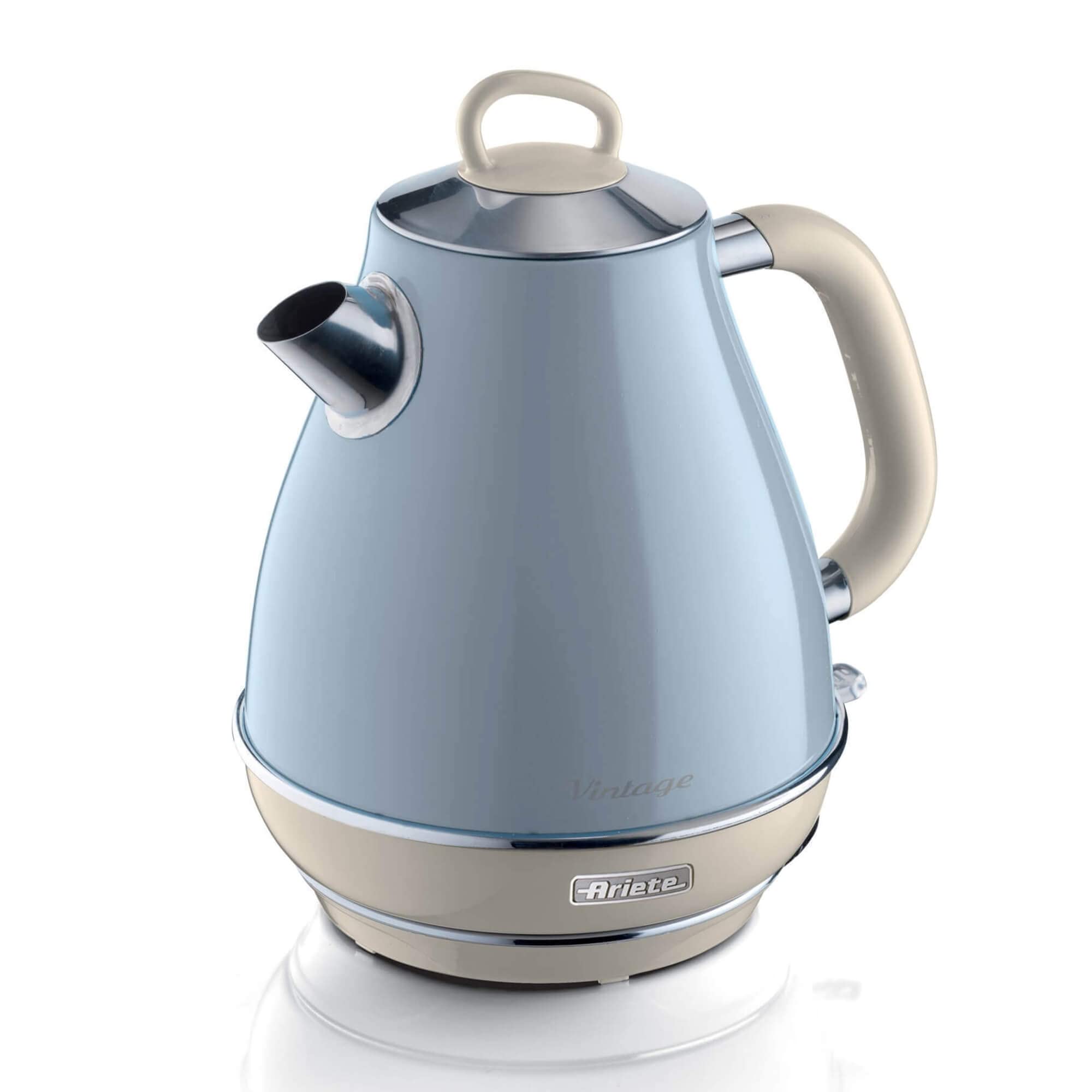 Ariete Vintage Electric Kettle 1.7L, 2000 W, Auto Shut-Off, Cordless Base, Removable and Washable Filters, Stainless Steel Walls for Boiling Water, Tea, Infusions - Blue ART2869/05