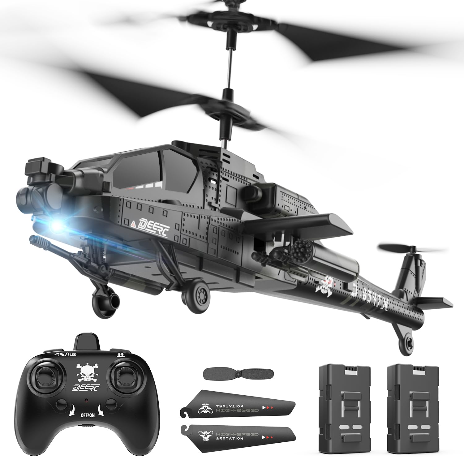 DEERC RC Helicopter, RC Plane for Kids and Adults, 2.4GHz Remote Control Helicopter, 30 Mins Flight Time, LED Lights & Altitude Hold, 2 Batteries, Kids Toy for Ages 14+