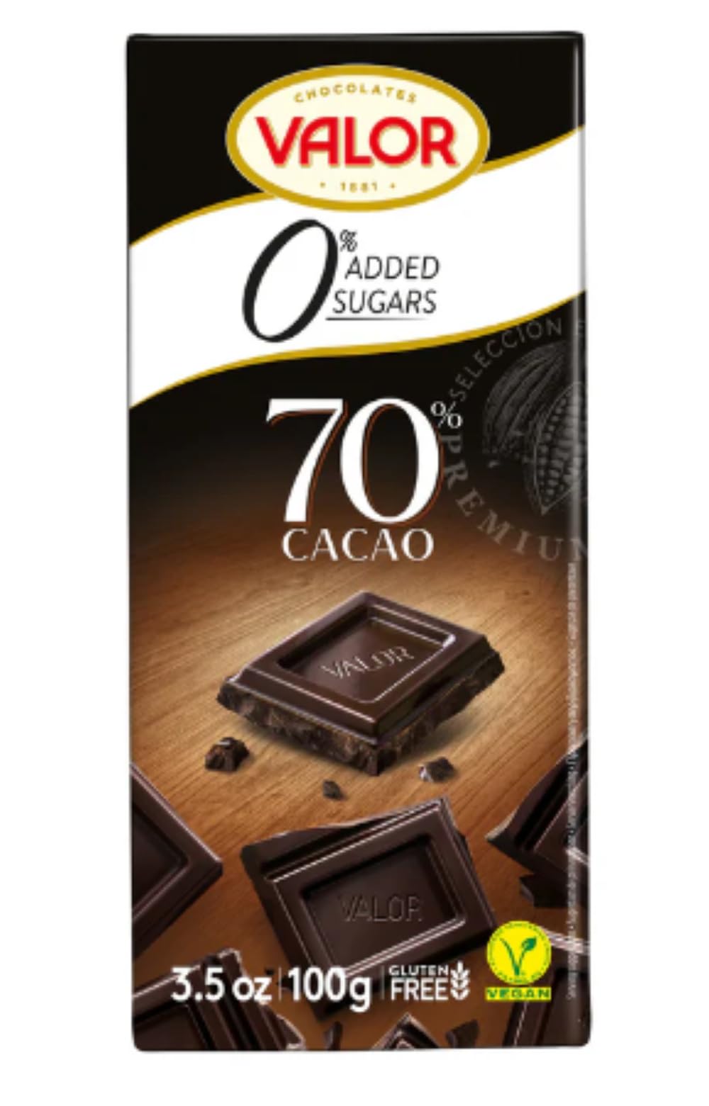 Valor 70% Dark Chocolate Pack of 3 |3 x 100g | 0% Added Sugar | Vegan & Gluten-Free | Rich Cocoa Flavor Sweetened with Stevia