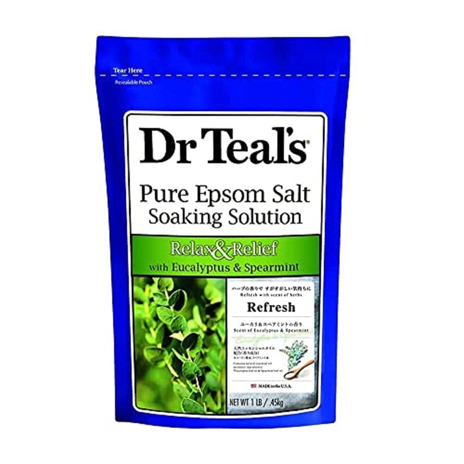 Dr Teal'sRelax & Relief Pure Epsom Salt Soaking Solution With EUcalyptus & Spearmint, 0.45 Kg