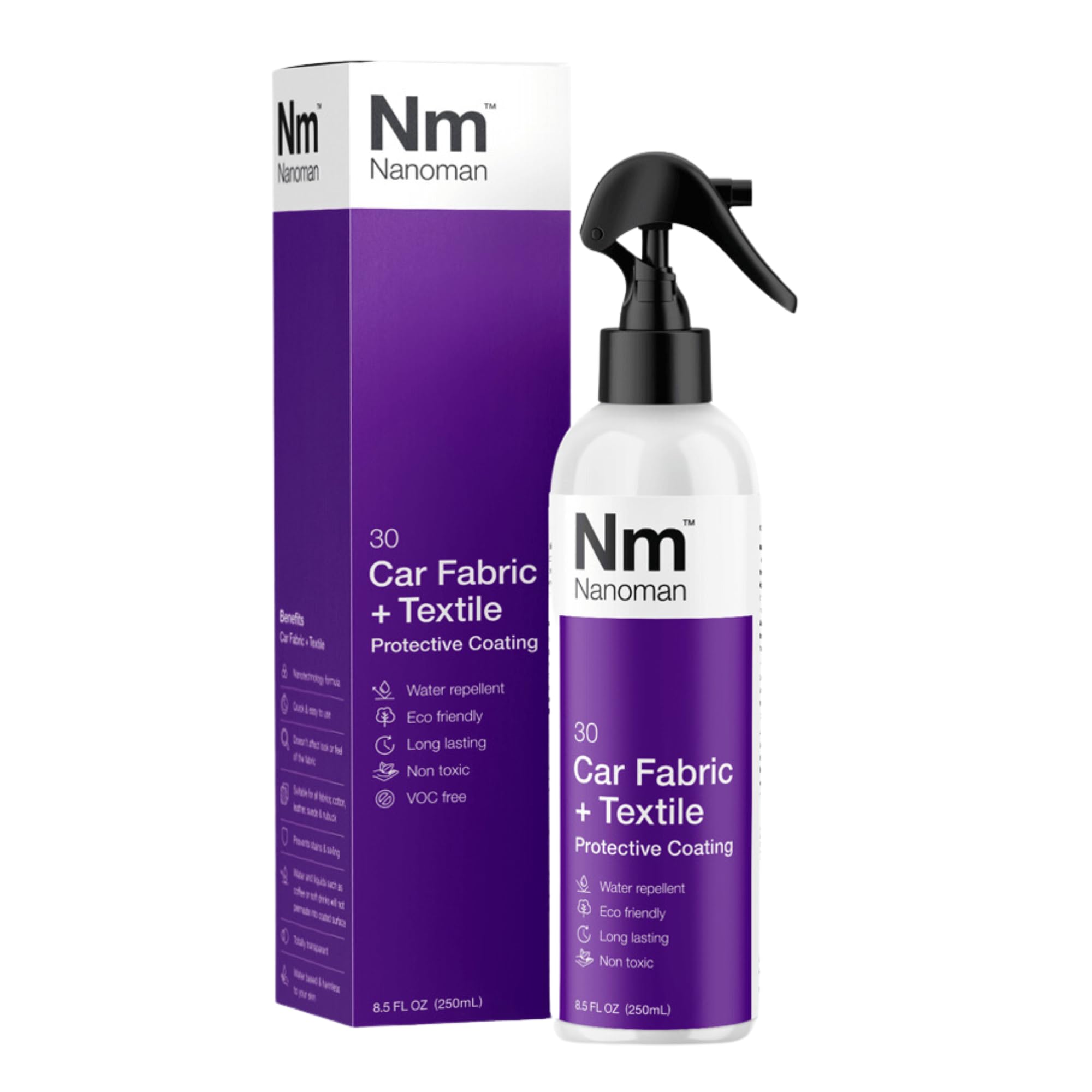 NANOMAN Nano-technology Car Fabric & Upholstery Care - Hydrophobic Waterproof Protector and Stain Guard for Auto Interior Fabrics, Seats, Carpets and Floor Mats.