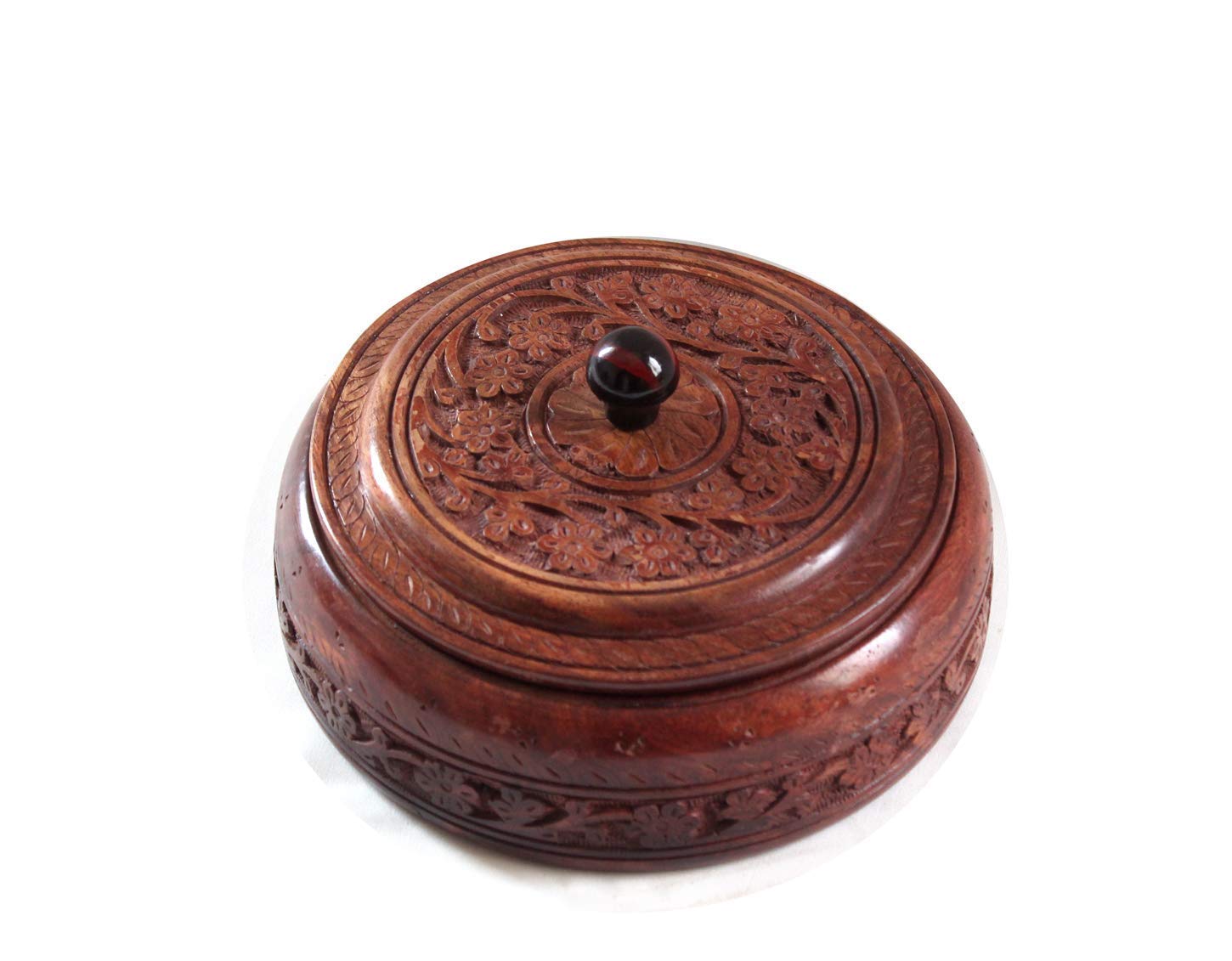 Wosta Real Sheesham Wooden Dry Fruit Box | Hand Carved | Ideal for Gifting | Multipurpose Usage | Easy Food Storage | 1 Ltrs | Natural Wood | Brass Top | Round Also for Gift