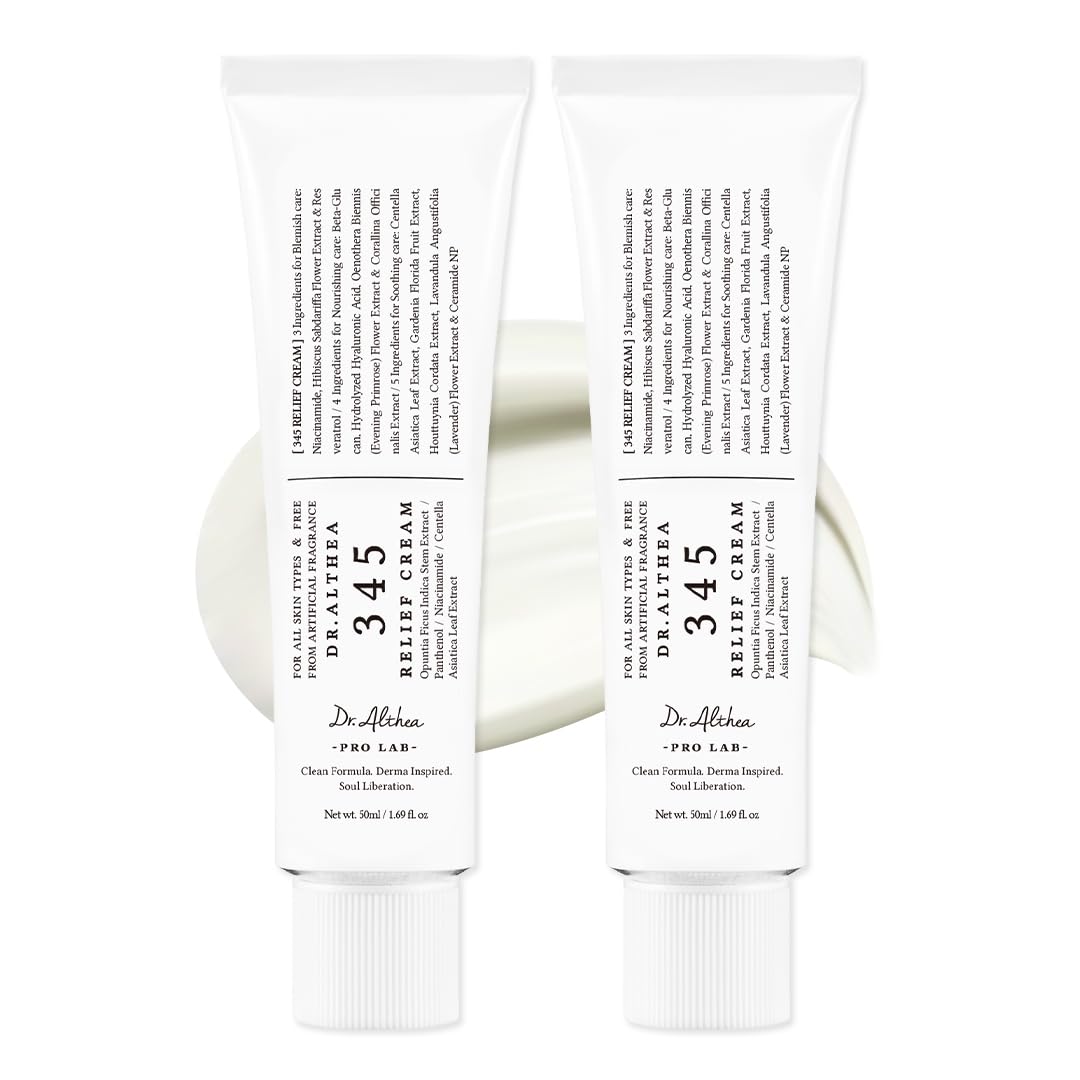 Dr.Althea 345 Relief Cream | Daily Face Moisturizer | Blemish Relief Care | Soothing Recovery & Moisture with Niacinamide, Panthenol | Korean Vegan Skincare for All Skin Types | 1.7 Fl Oz (Pack of 2)