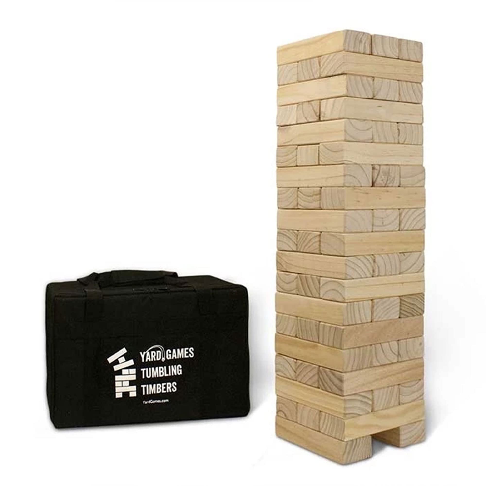 Yard Games Giant Tumbling Timbers 30 Inches Wood Stacking Indoor Outdoor Party Game with Carrying Case for Kids and Adults, Natural