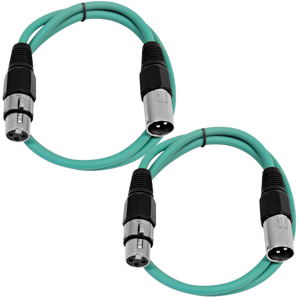 Seismic AudioSAXLX-2-2 Pack of 2' XLR Male to XLR Female Patch Cables - Balanced - 2 Foot Patch Cord - Green and Green