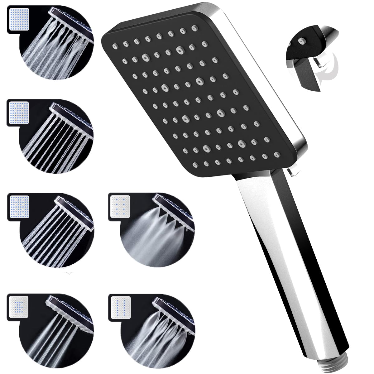 Shower Head High Pressure, Power Shower Head with 6 Modes (Without Hose), Universal Water Saving Shower Head, Large Handheld Shower Head for Low Water Pressure