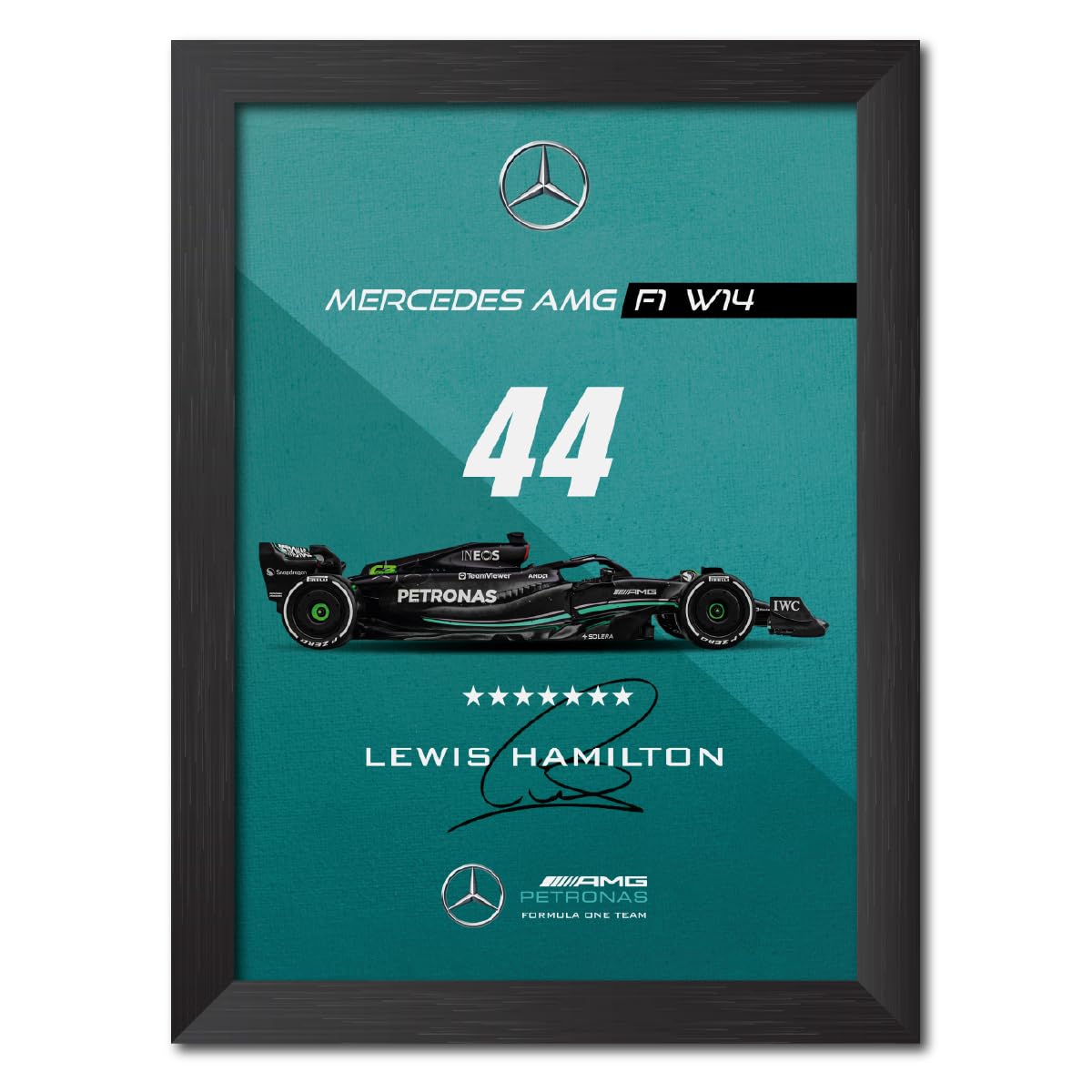 TenorArts Lewis Hamilton Formula One Racer Car F1 W44 Laminated Poster Framed Painting with a Matt Finish Black Frame (9inches x 12inches)