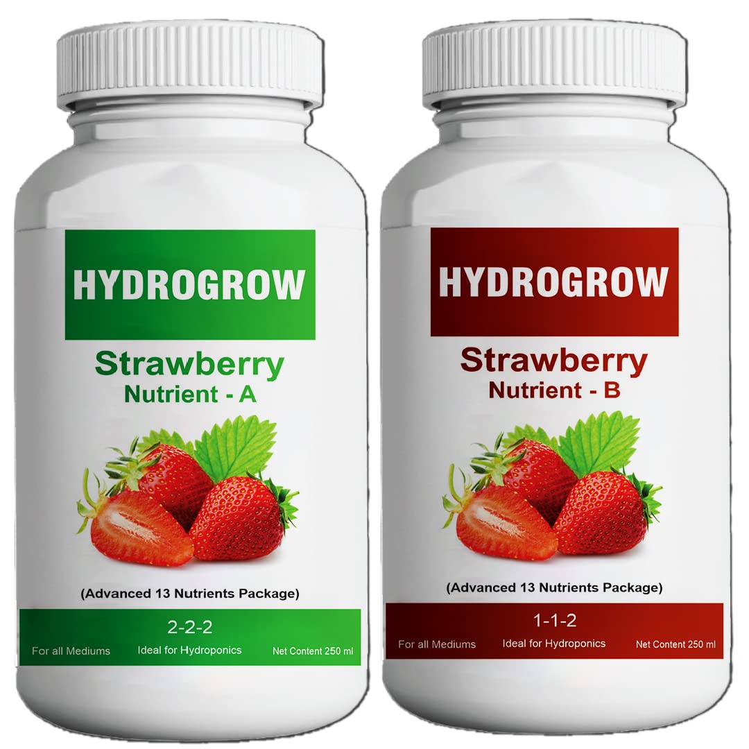 Garden Genie Hydro Grow A & B Strawberry Hydroponic Nutrients (2 Part Nutrients A and B), Advanced Hydroponics Nutrient Solution for Strawberry Plant, 250 ml Each