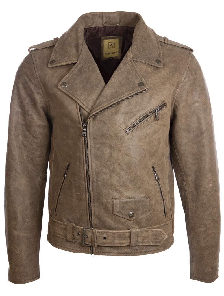 AviatrixMen's Belted Biker Jacket in Real Cow Leather or Real Sheepskin Leather (N2KG)