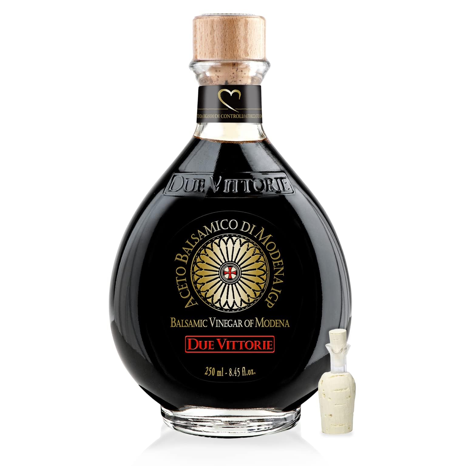 Due VittorieOro Gold Balsamic Vinegar of Modena. Highest score from The Consortium of Modena With Cork Pourer - 8.45fl oz / 250ml