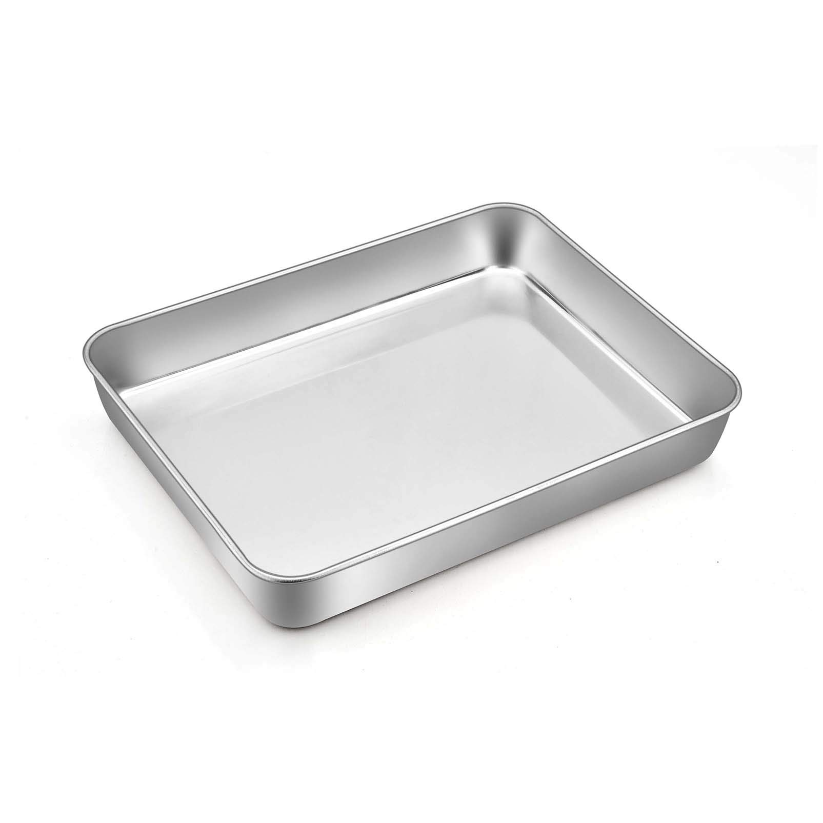 TeamFar Rectangular Cake Pan, 9.3’’ x 7’’ x 2’’, Mini Stainless Steel Lasagna Cake Casserole Pan for Roasting Baking, Non-toxic & Sturdy, Deep Wall & Brushed Surface, Easy Clean & Dishwasher Safe