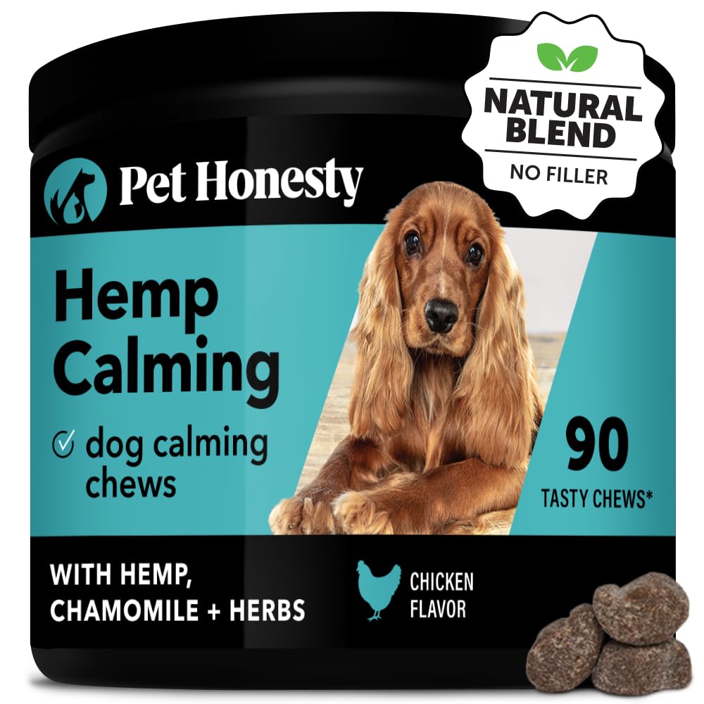 Pet HonestyHemp Dog Calming Chews, Dog Anxiety Treats to Support Dog Anxiety, Melatonin for Dogs, Helps Aid with Thunder, Fireworks, Chewing & Barking (Chicken 90 Ct)