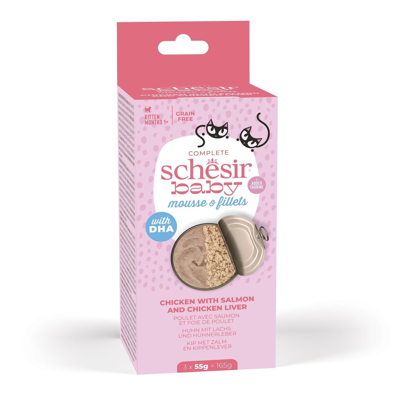 SchesirBaby Cat Can Multipack Mousse & Fillets Chicken With Salmon & Chicken Liver 165g (3 Cans x55g)