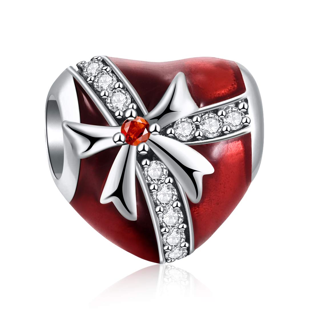 DALARAN 925 Sterling Silver Charm for Pandora Charms Bracelets Bowknot Heart Tree Candy Charm Valentine Gift Beads for Women Girls Red